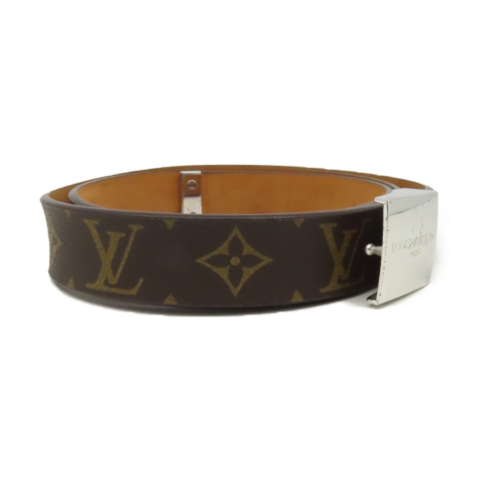 LOUIS VUITTON Monogram Belt銀扣皮帶啡色