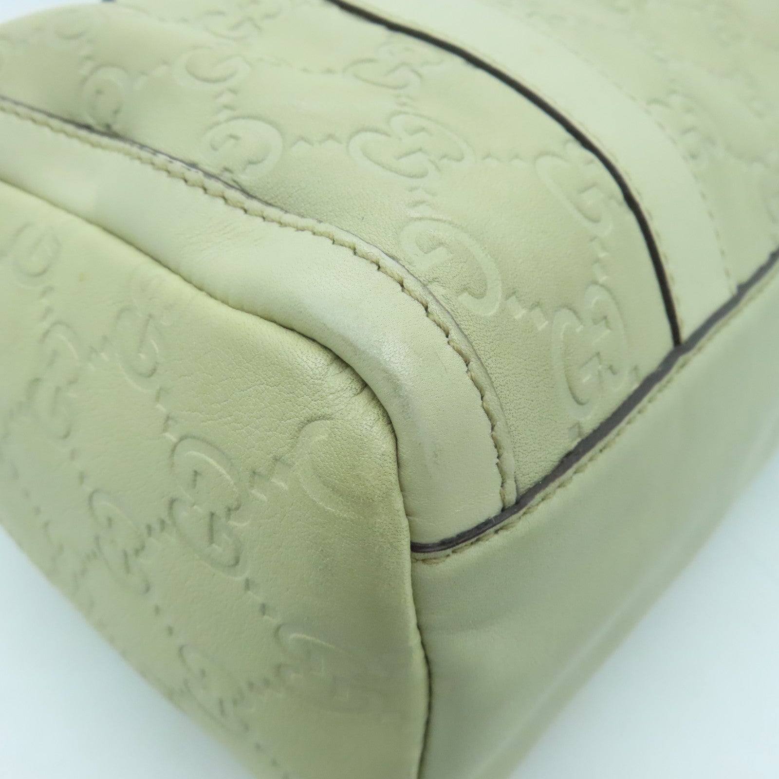GUCCI cowhide leather Handbag gold buckle handle bag beige