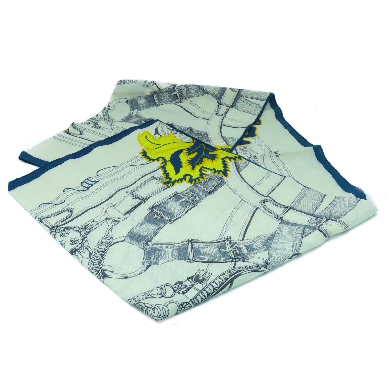 HERMES 羊絨/絲質Scarf 140X140圍巾米色/藍色/黃色