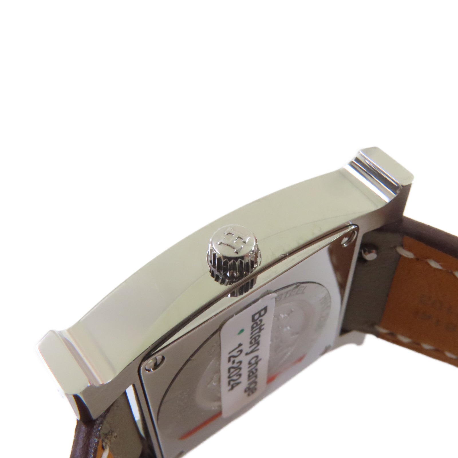 HERMES Heure H Watch牛皮皮革帶/鑽石/不鏽鋼石英機芯手錶白色/Etoupe大象灰色