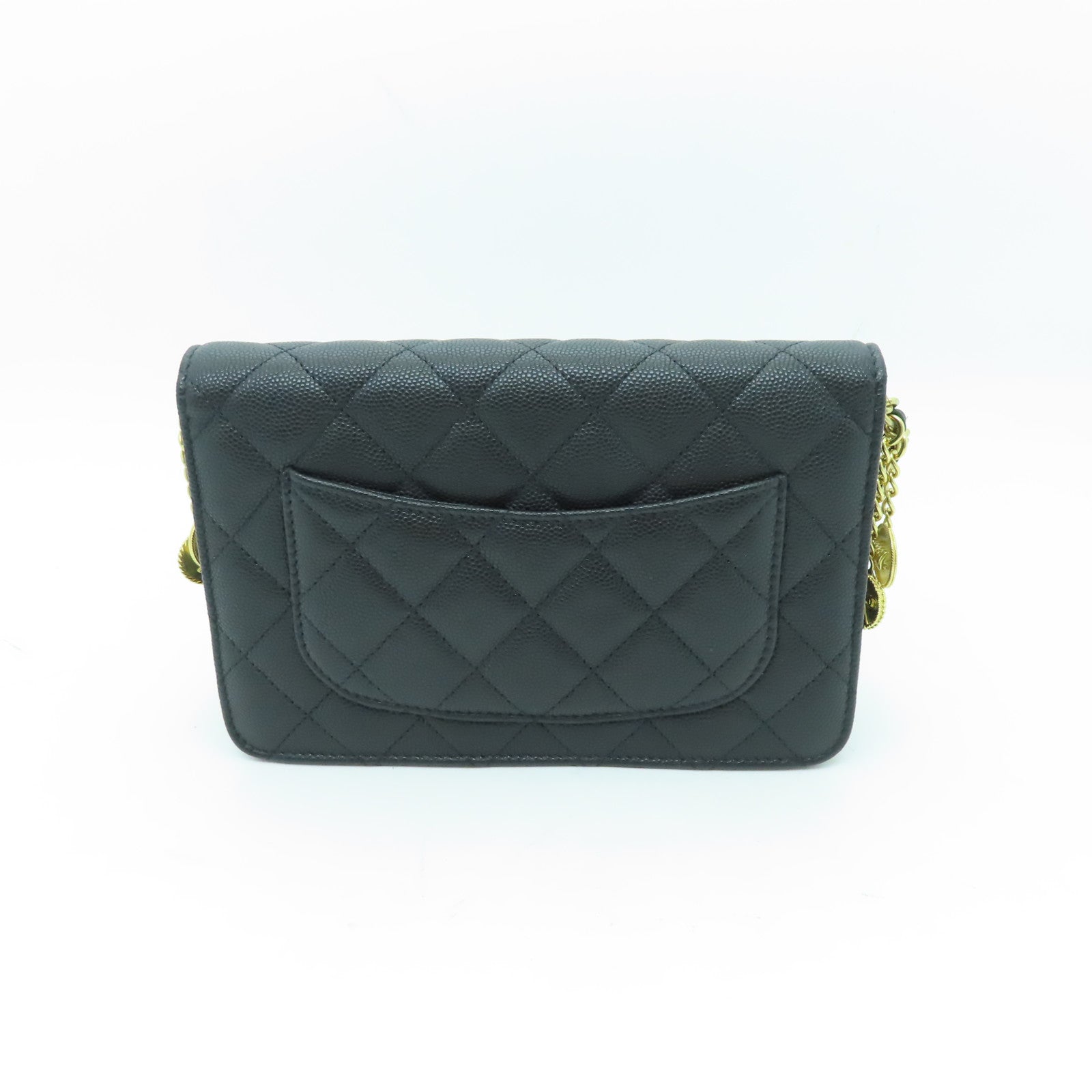 CHANEL 菱格Caviar皮革Chain Shoulder金扣鏈帶肩背袋黑色