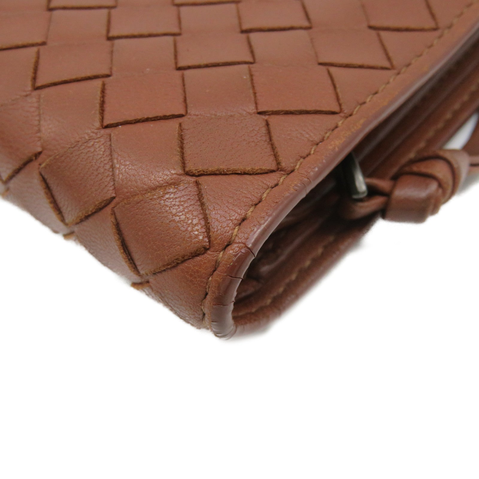 BOTTEGA VENETA [Sharp Discount] Textured Leather Small Wallet Short Wallet Brown