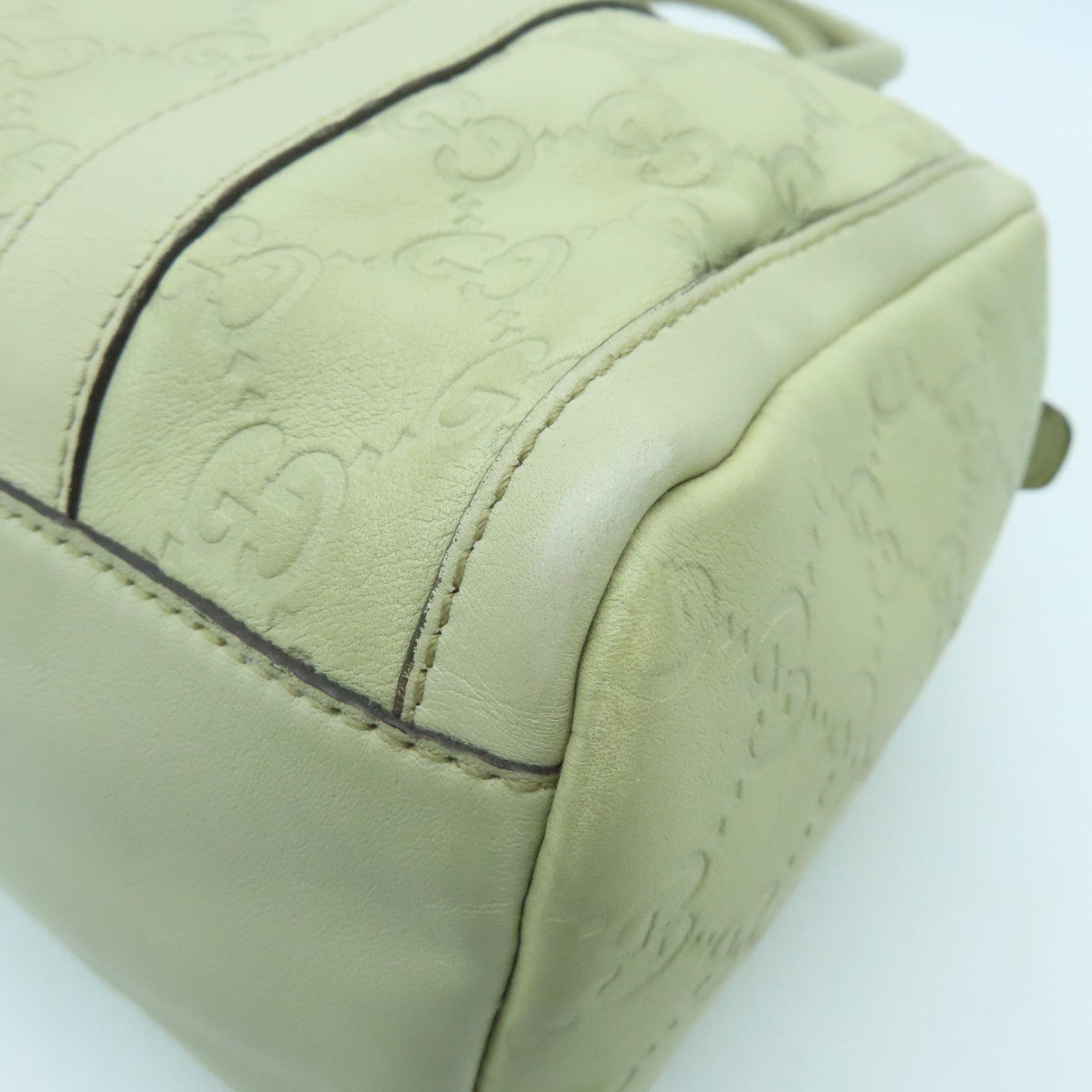 GUCCI cowhide leather Handbag gold buckle handle bag beige