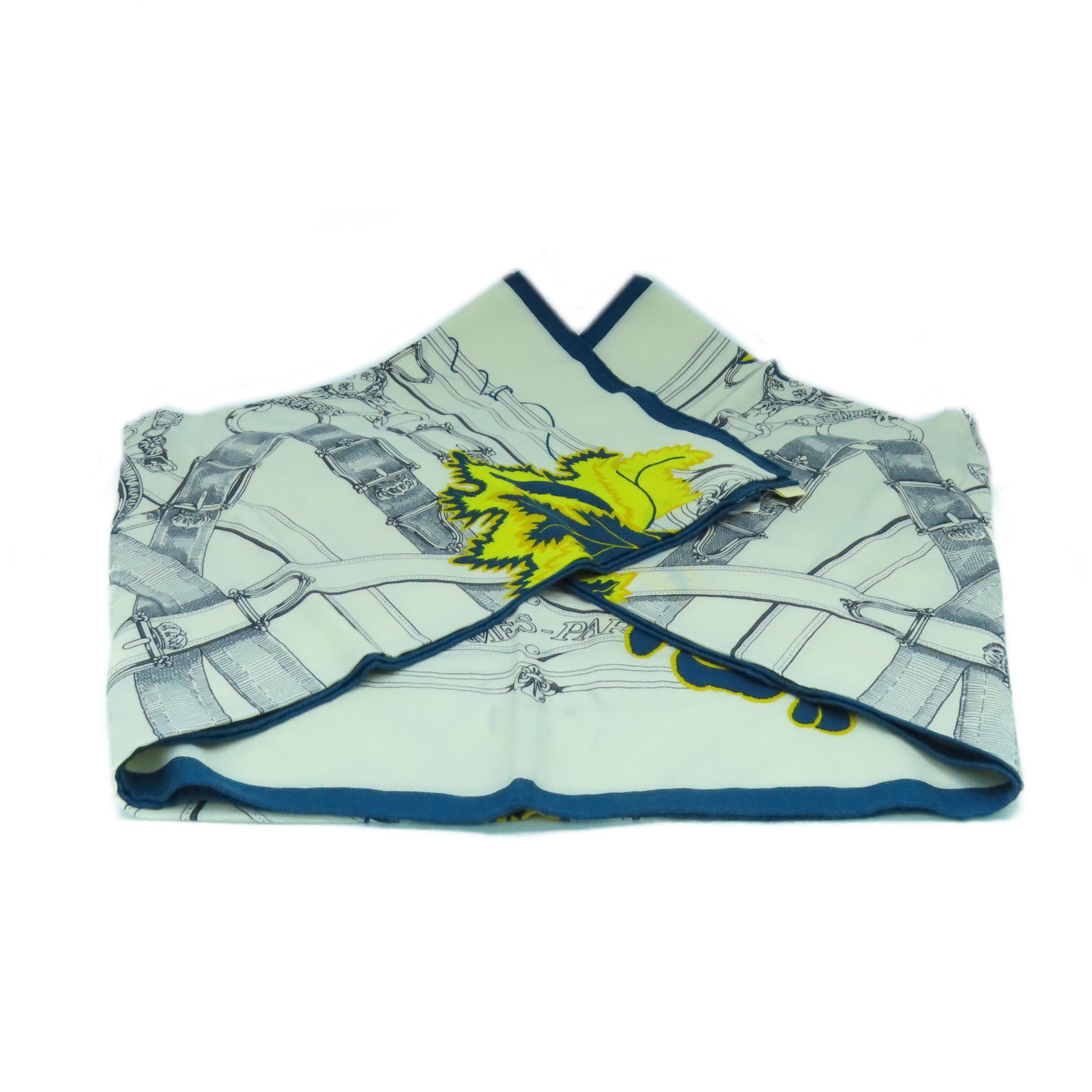 HERMES 羊絨/絲質Scarf 140X140圍巾米色/藍色/黃色
