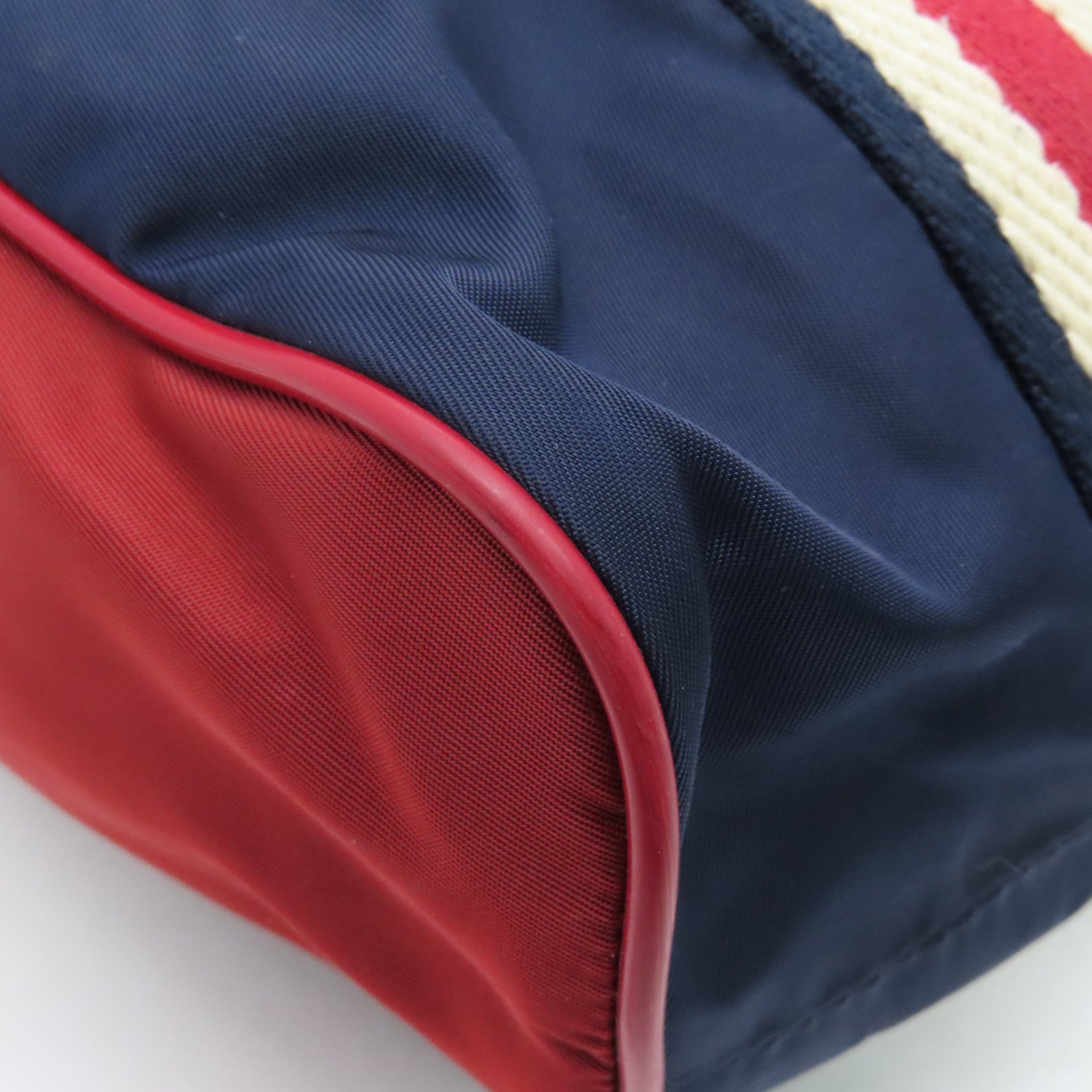 GUCCI Nylon Tote Bag Silver Buckle Hand Bag Dark Blue/Red