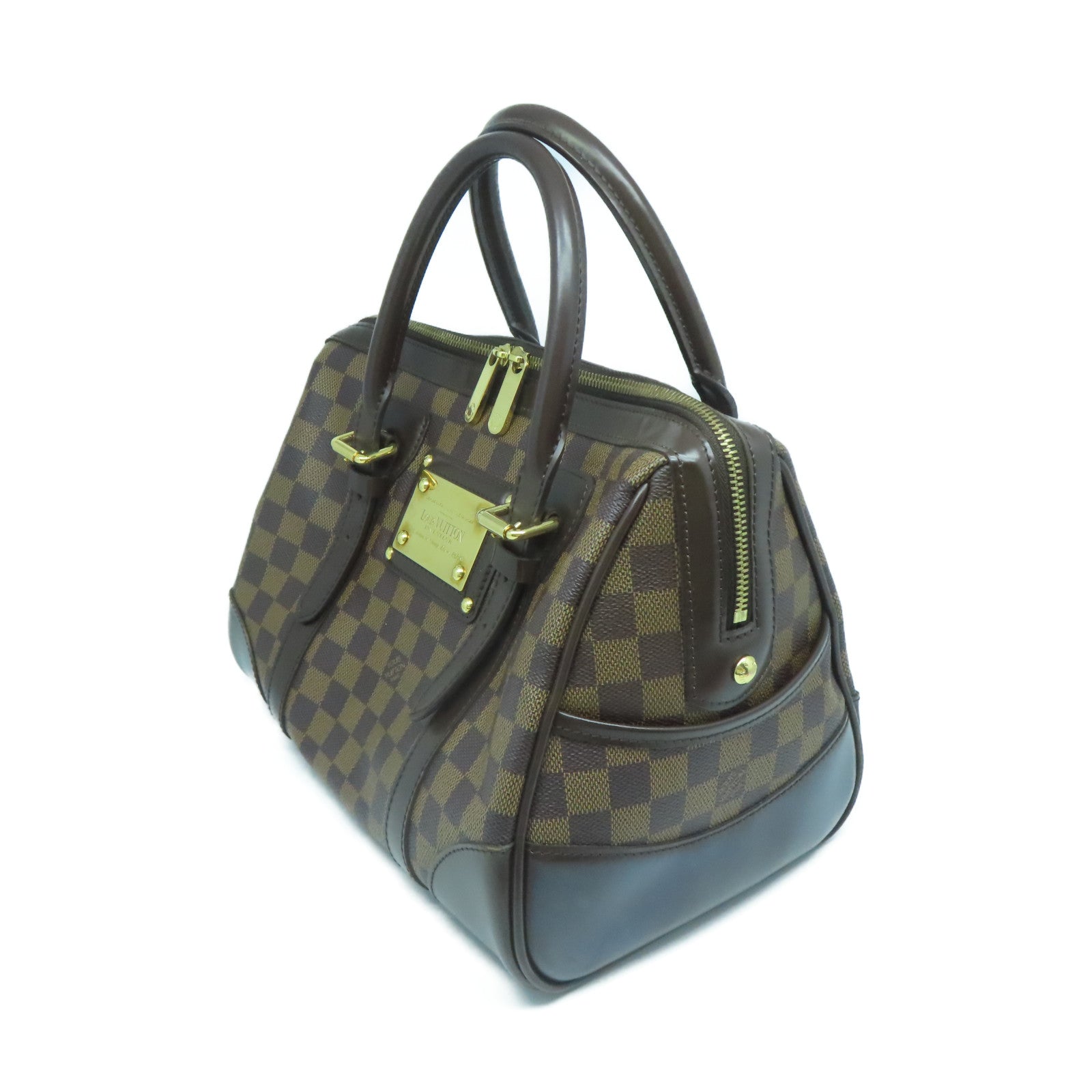 LOUIS VUITTON Damier Berkeley Boston Hand Bag金扣手挽袋啡色