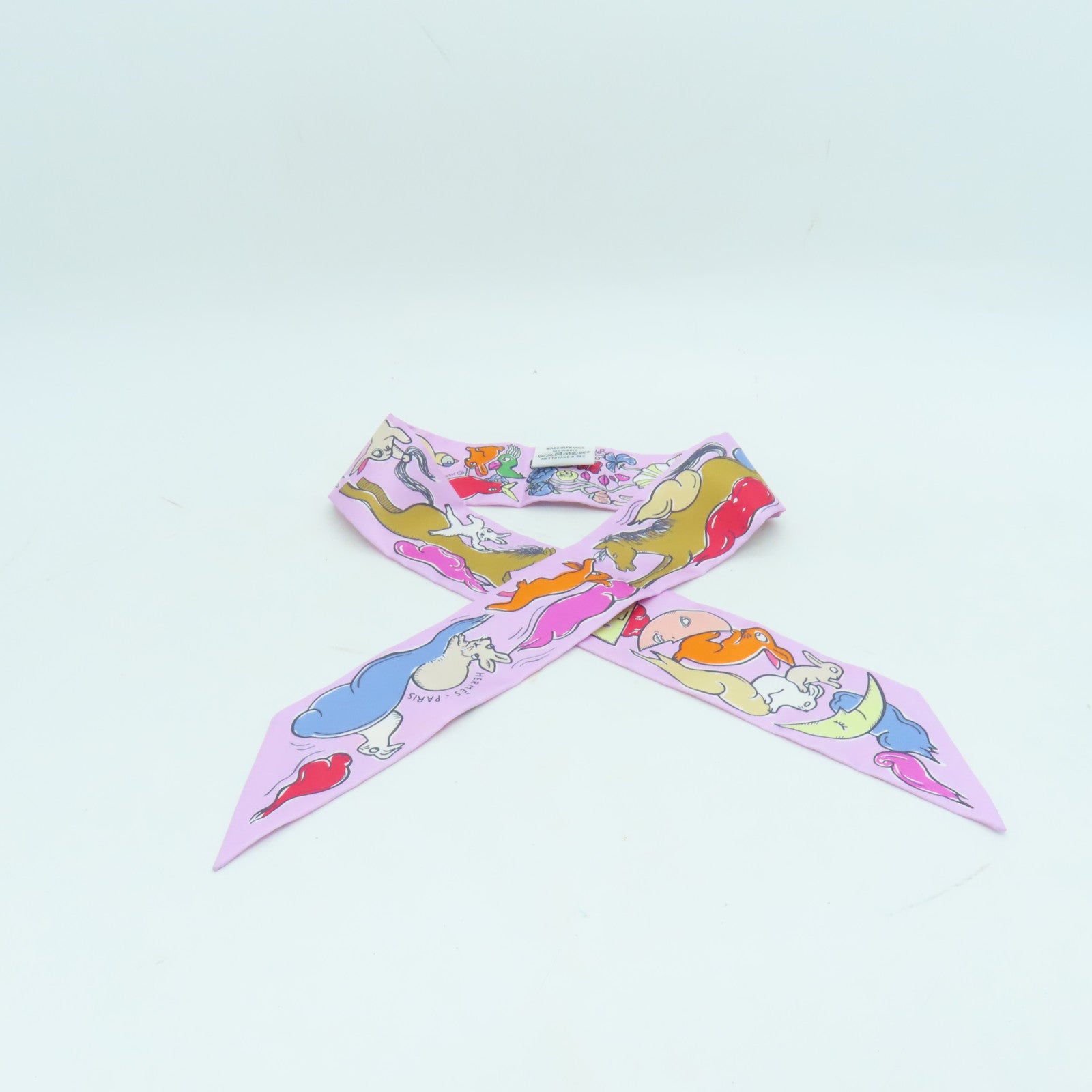 HERMES 【激減優惠】絲質Twilly絲巾粉紅色/彩色