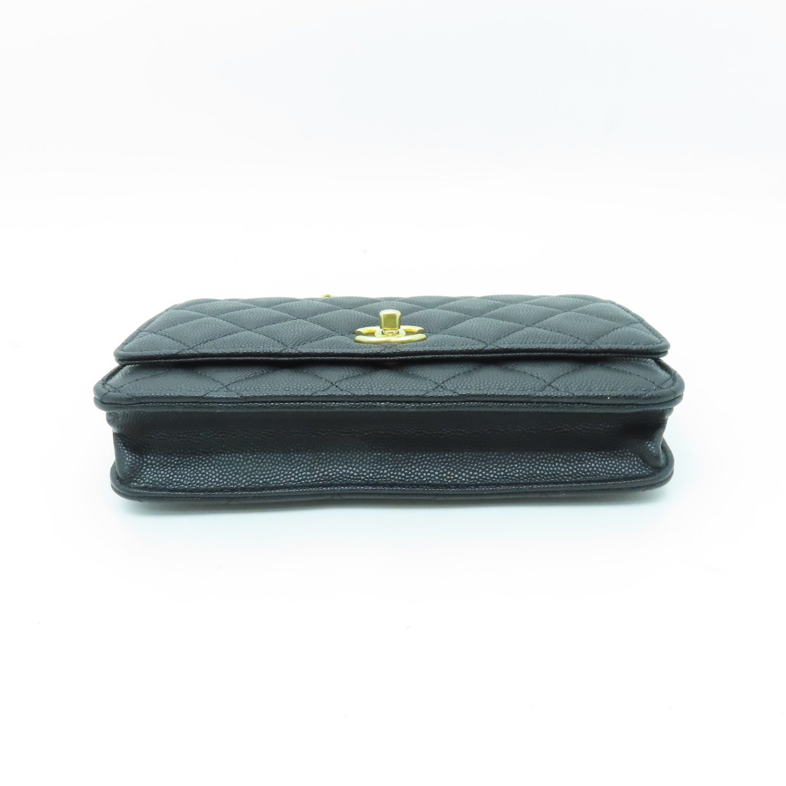 CHANEL 菱格Caviar皮革Chain Shoulder金扣鏈帶肩背袋黑色