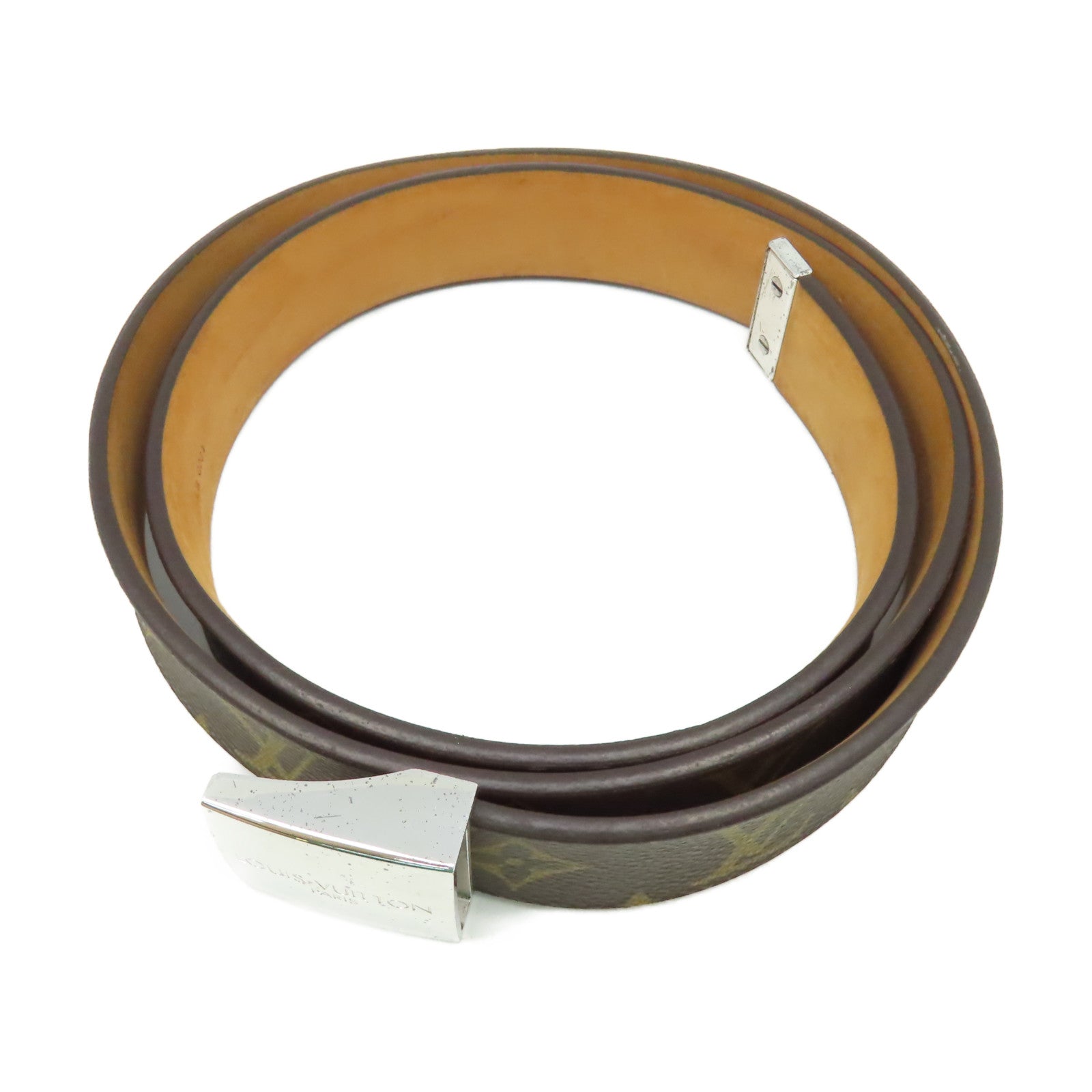 LOUIS VUITTON Monogram Belt銀扣皮帶啡色