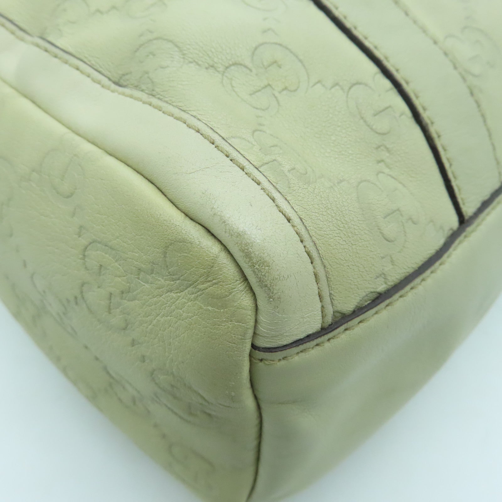 GUCCI cowhide leather Handbag gold buckle handle bag beige