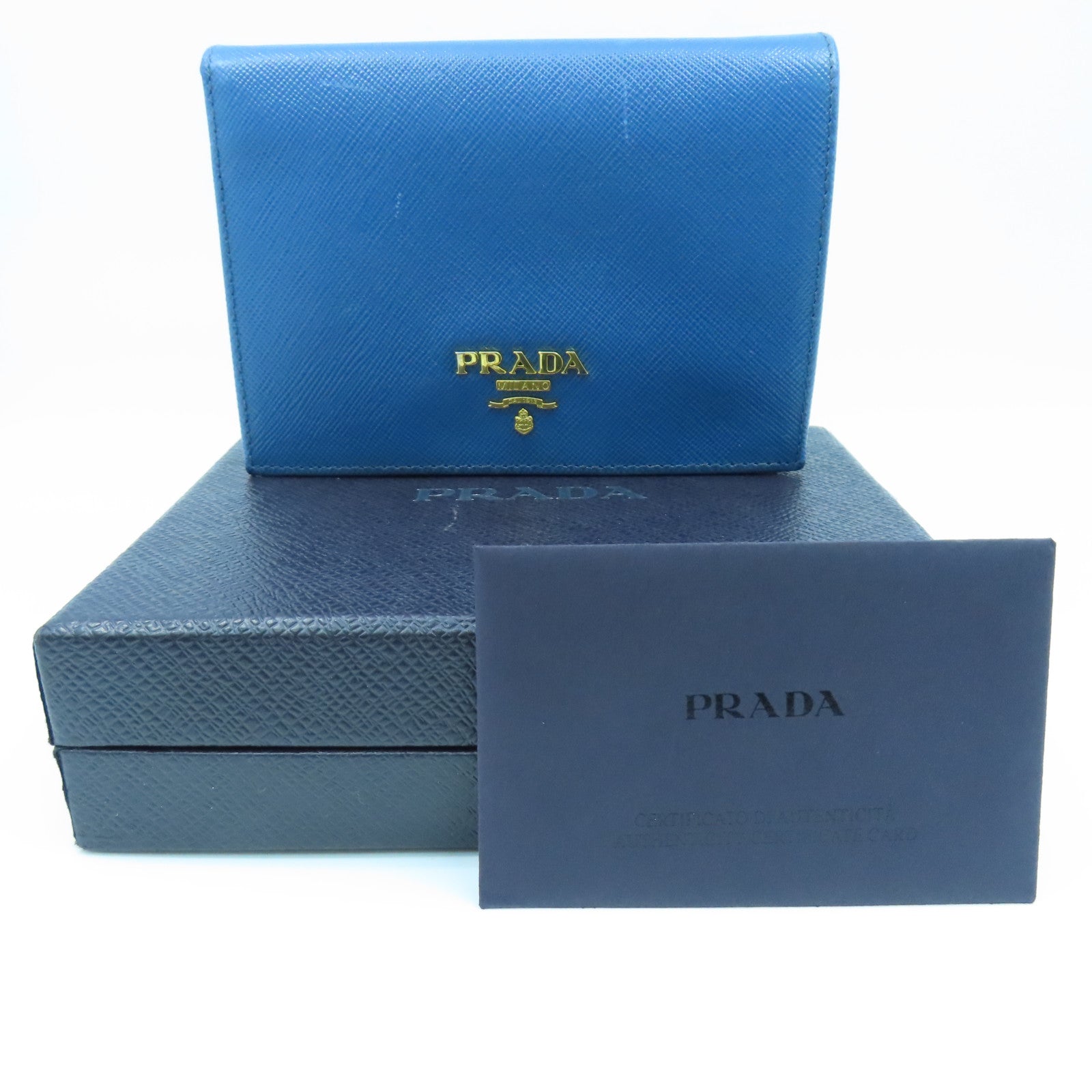 PRADA Saffiano皮革Wallet金扣钱包蓝色