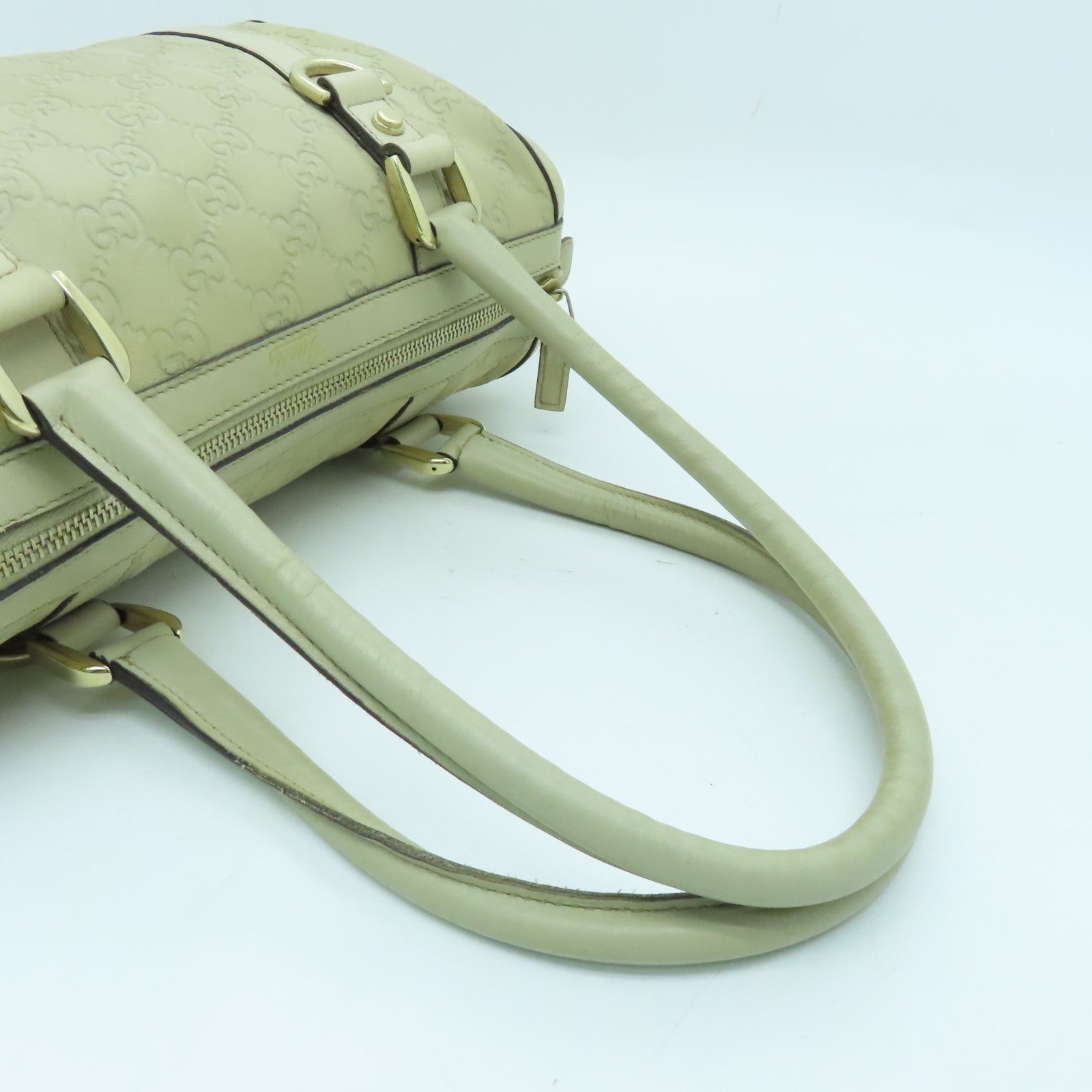 GUCCI cowhide leather Handbag gold buckle handle bag beige