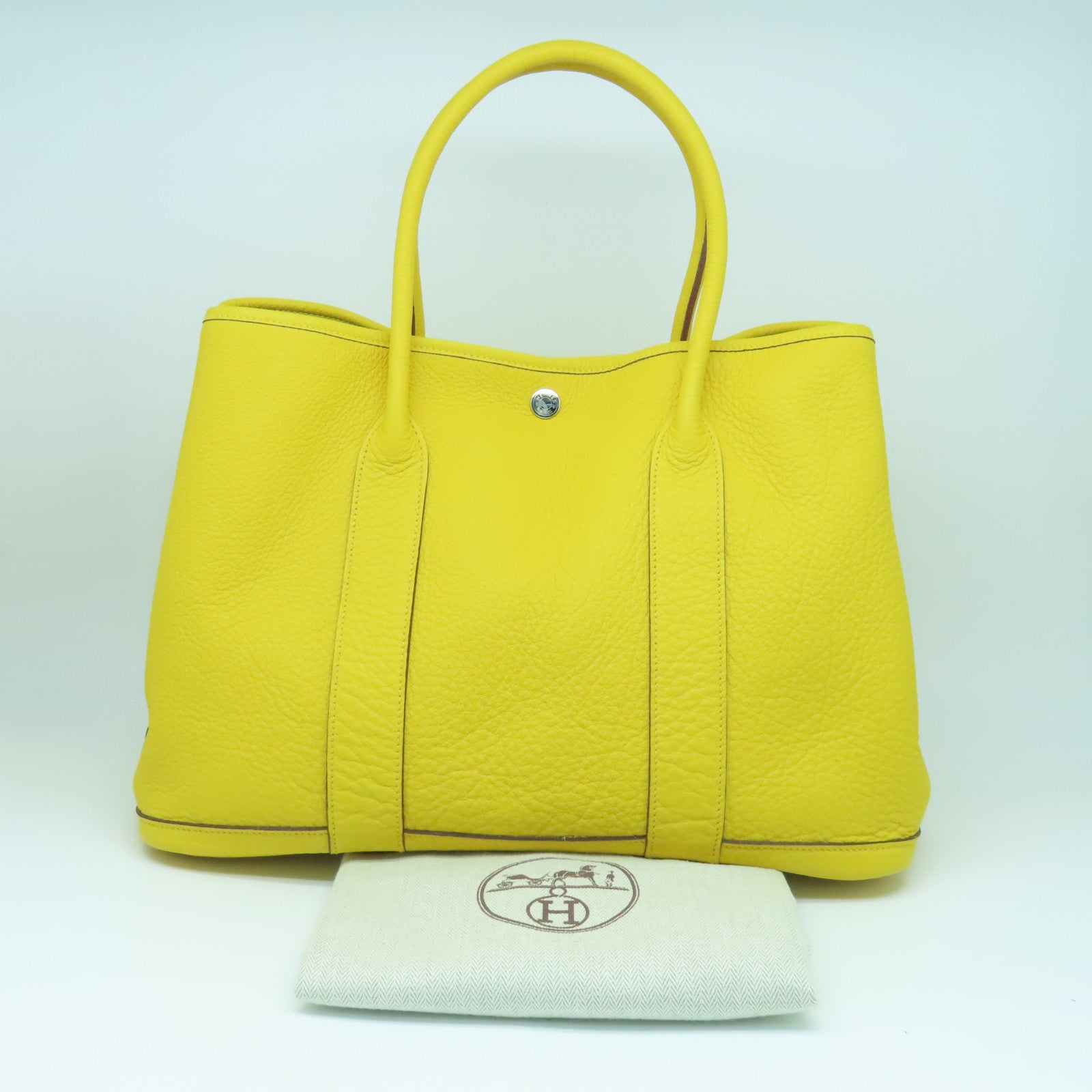 HERMES Negonda Leather Garden Party PM Silver Buckle Handle Bag Sun Yellow
