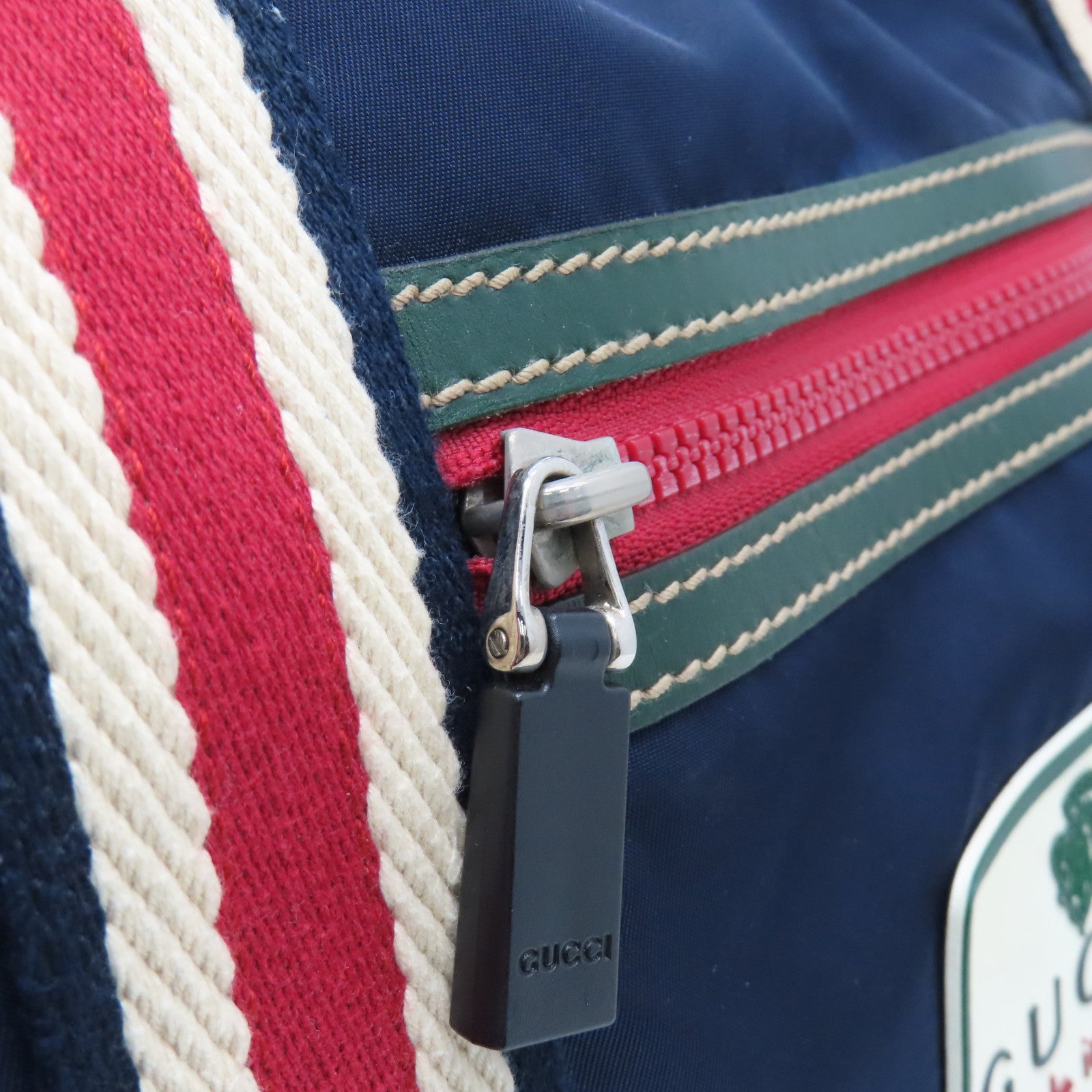 GUCCI Nylon Tote Bag Silver Buckle Hand Bag Dark Blue/Red