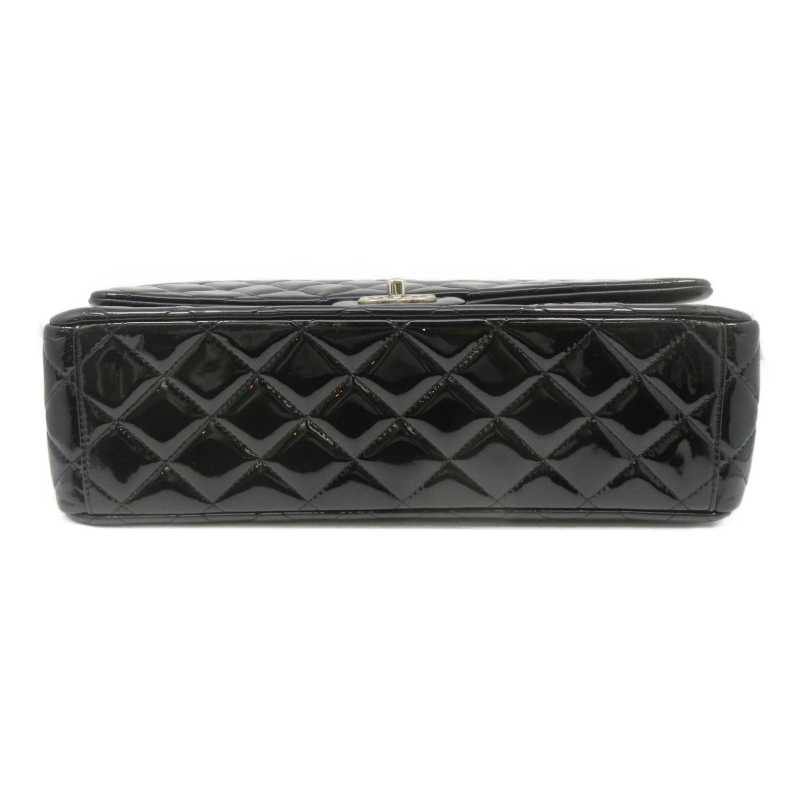 CHANEL 【激减优惠】菱格漆皮皮革Maxi Classic Flap Bag银扣链带肩背袋黑色