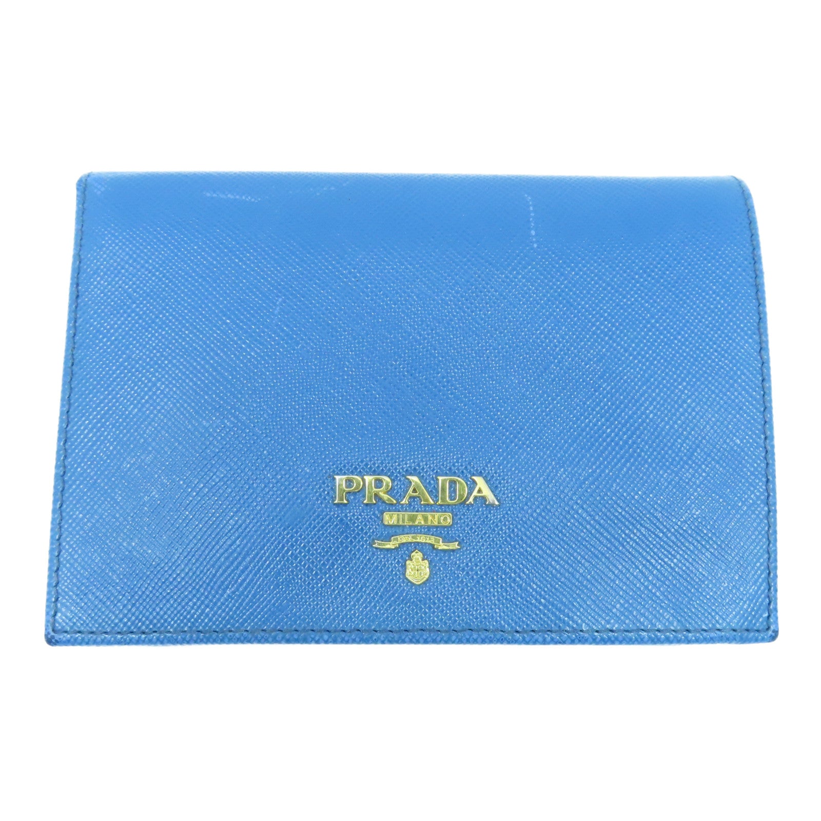 PRADA Saffiano皮革Wallet金扣钱包蓝色