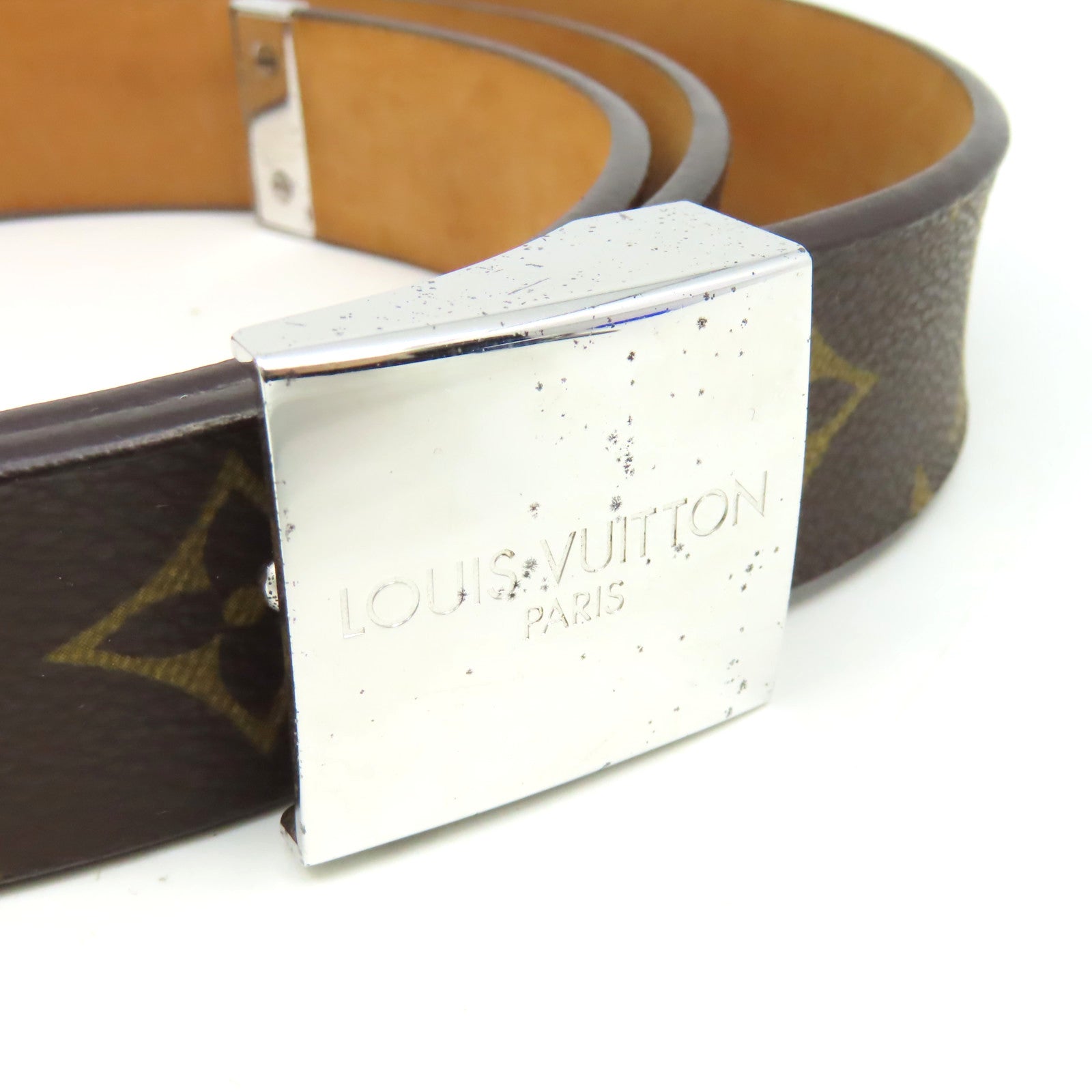 LOUIS VUITTON Monogram Belt銀扣皮帶啡色