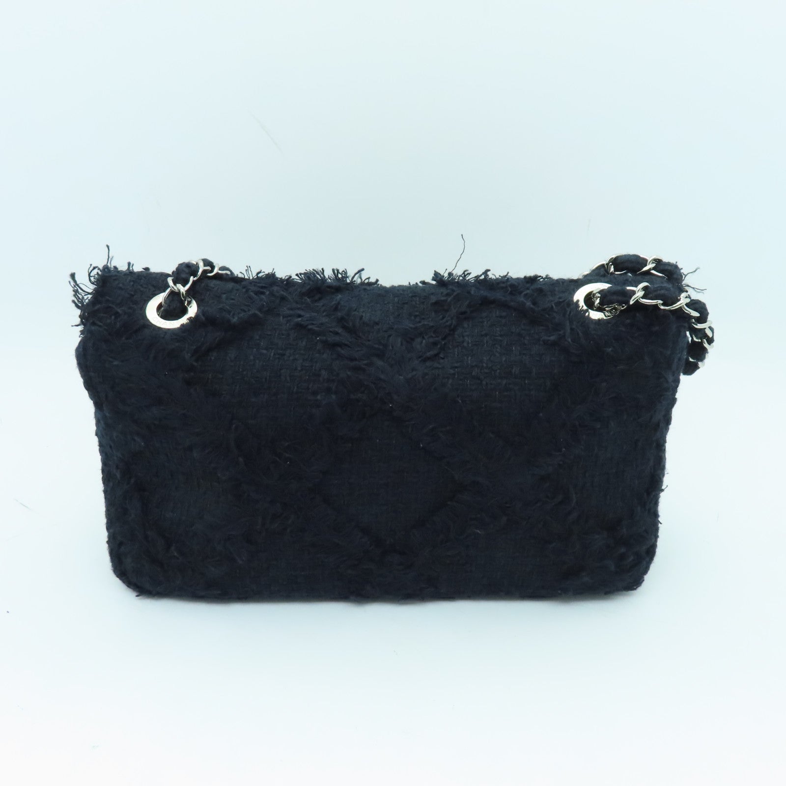 CHANEL 【激減優惠】菱格斜紋軟呢Chain Shoulder Bag銀扣鏈帶肩背袋深藍色