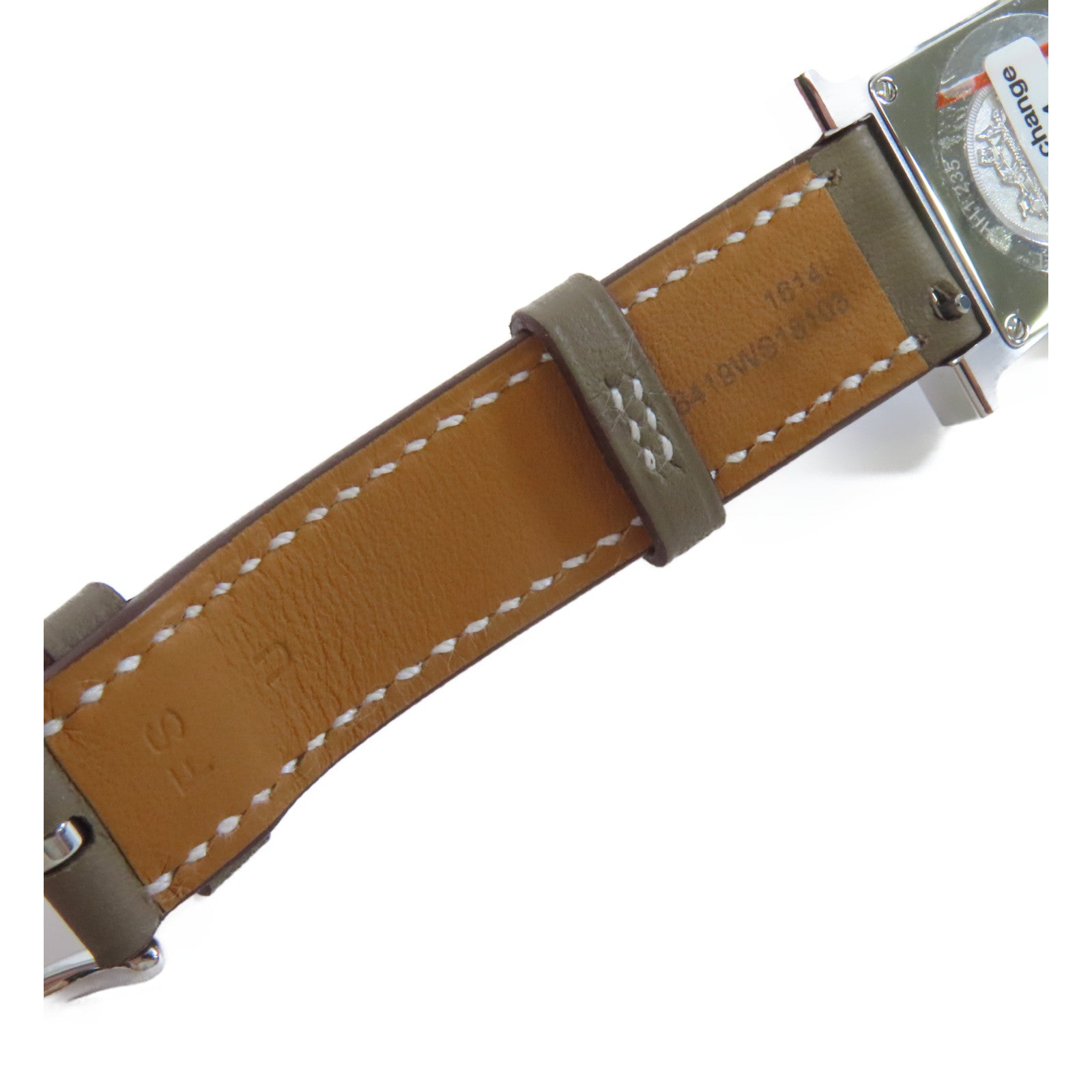 HERMES Heure H Watch牛皮皮革帶/鑽石/不鏽鋼石英機芯手錶白色/Etoupe大象灰色
