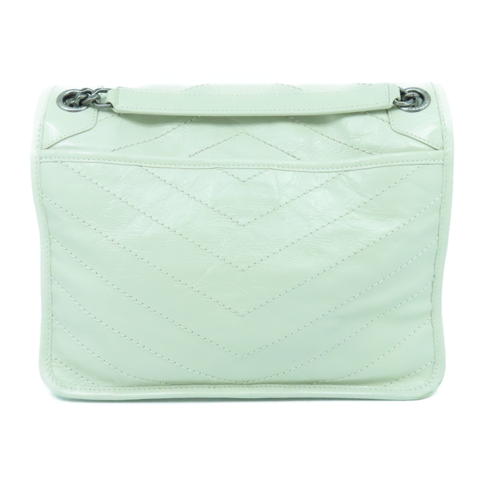 SAINT LAURENT 牛皮皮革Shoulder Bag銀扣鏈帶肩背袋白色