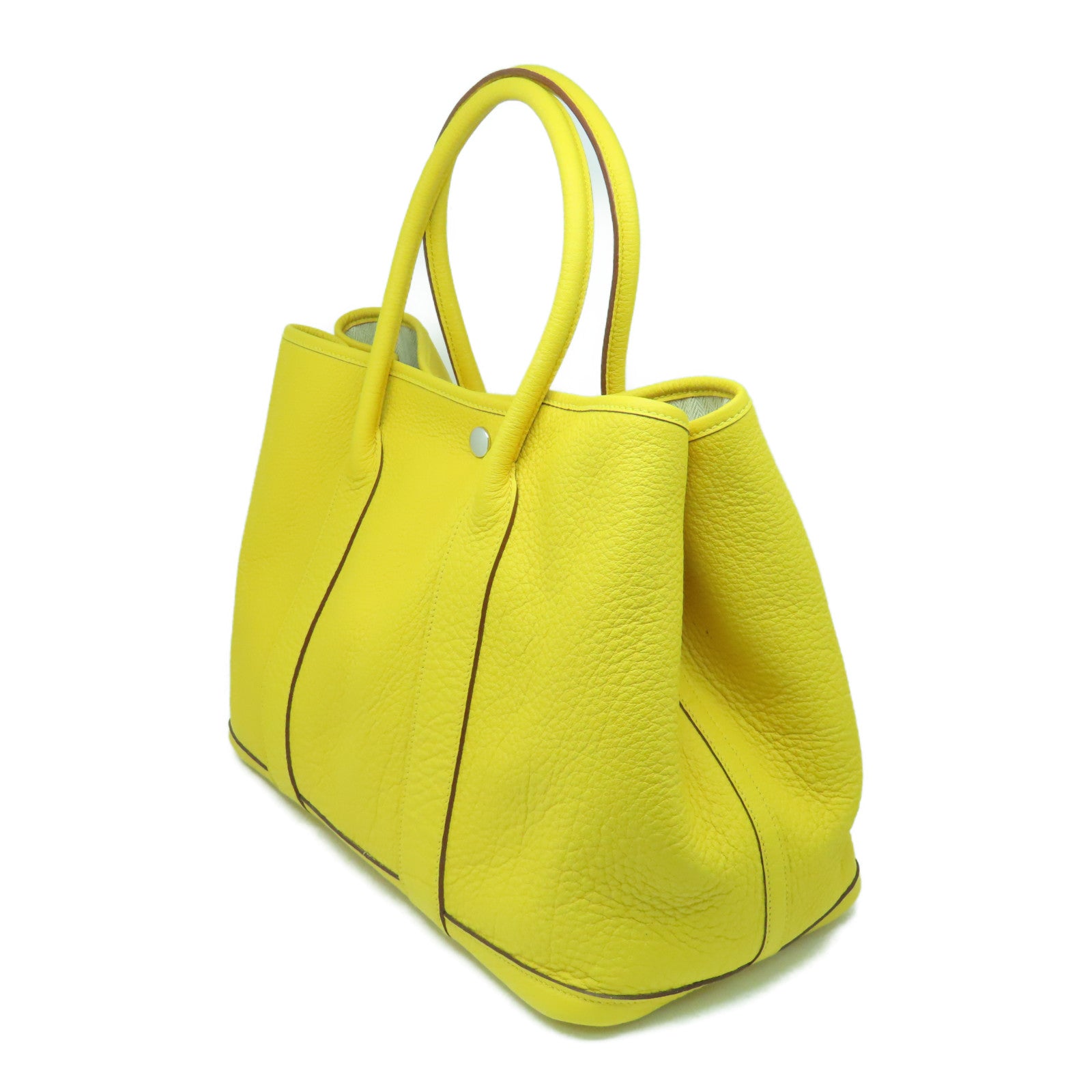 HERMES Negonda Leather Garden Party PM Silver Buckle Handle Bag Sun Yellow