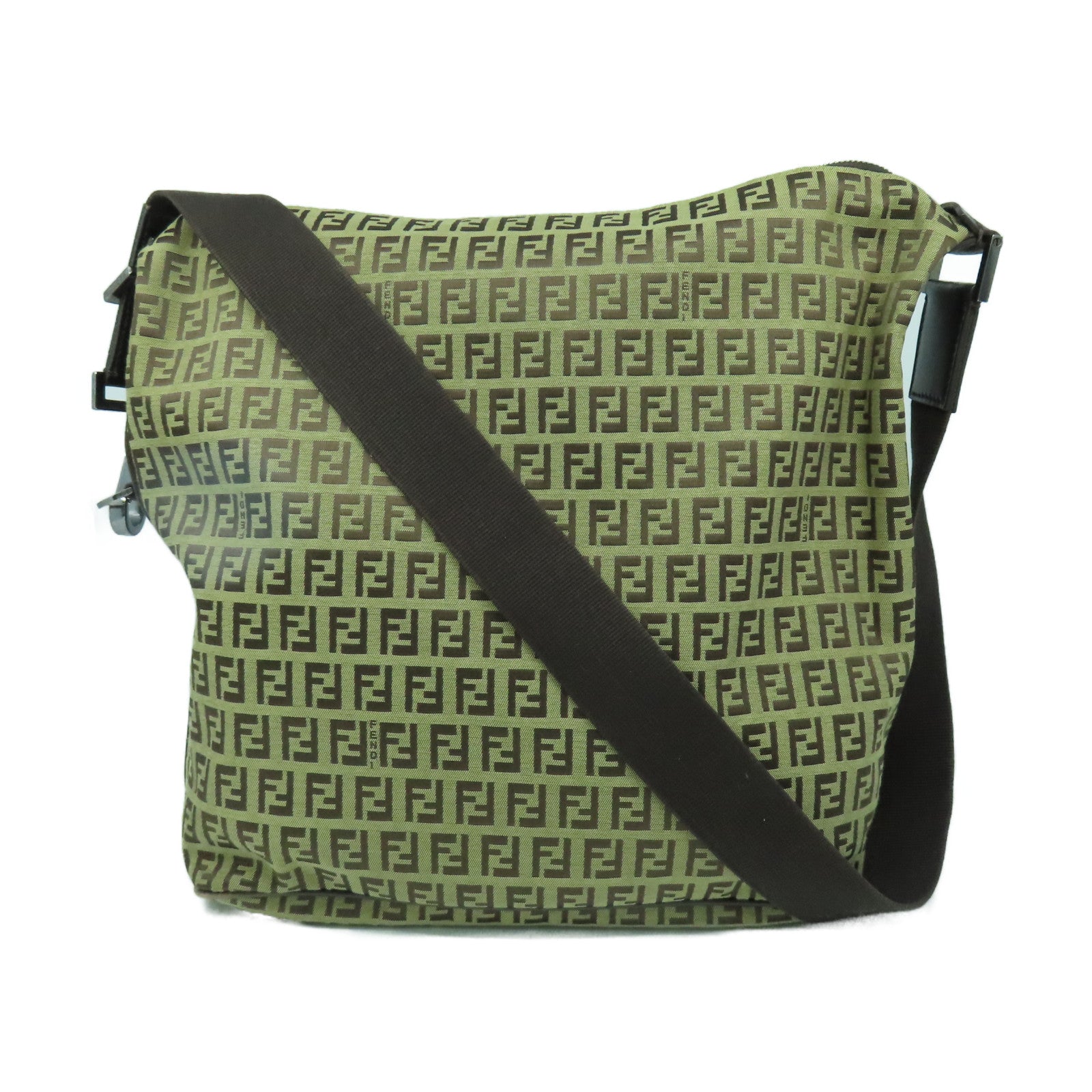 FENDI 帆布Shoulder Bag銀扣肩背袋啡色