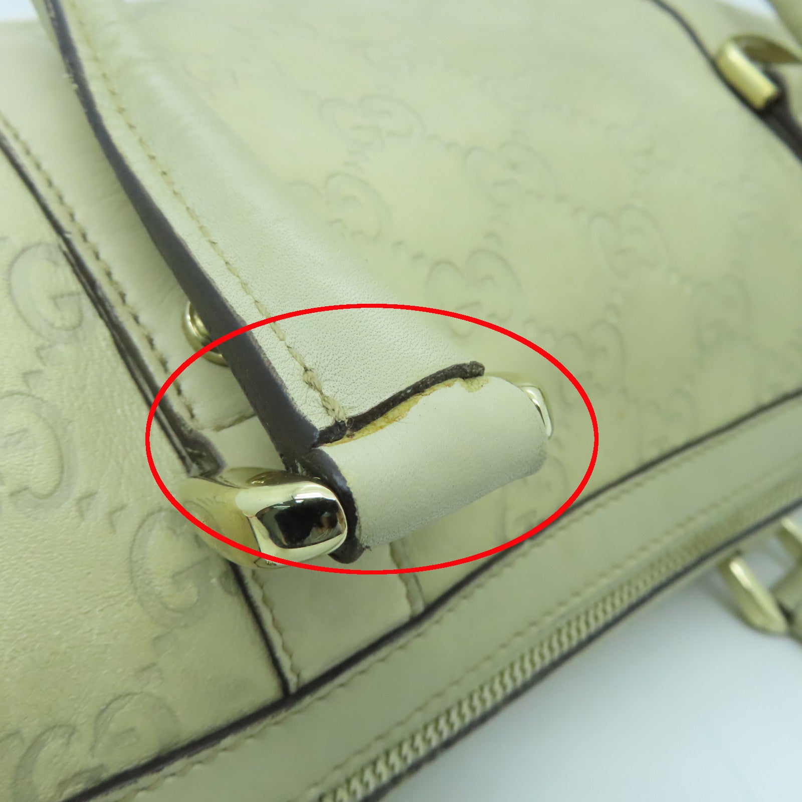GUCCI cowhide leather Handbag gold buckle handle bag beige