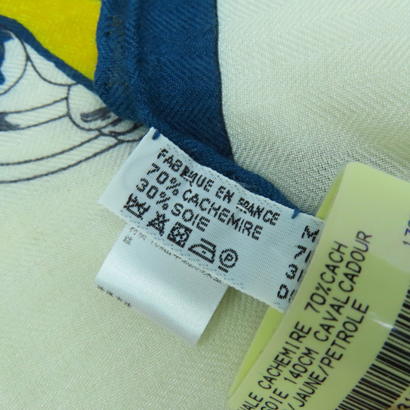HERMES 羊絨/絲質Scarf 140X140圍巾米色/藍色/黃色