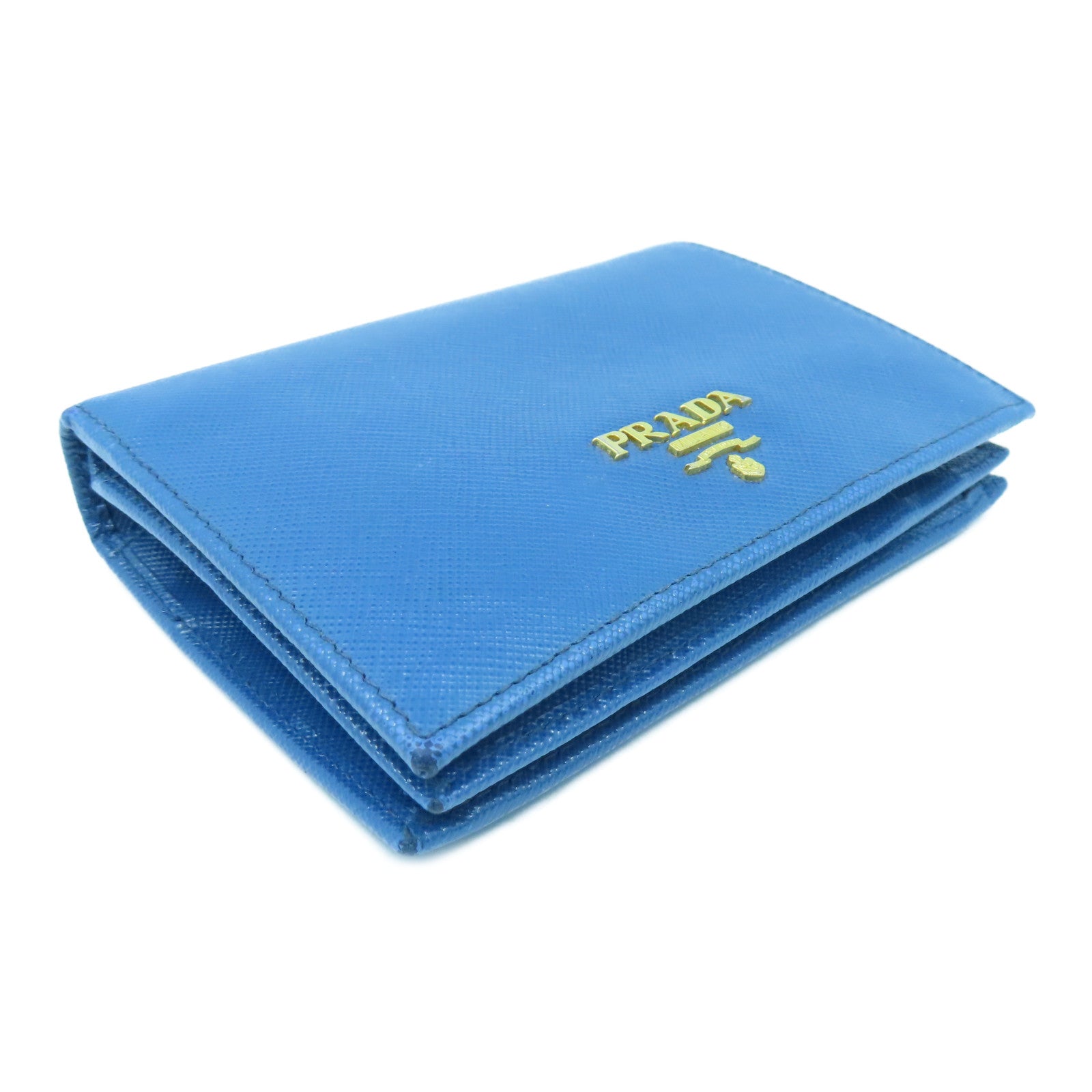 PRADA Saffiano皮革Wallet金扣钱包蓝色