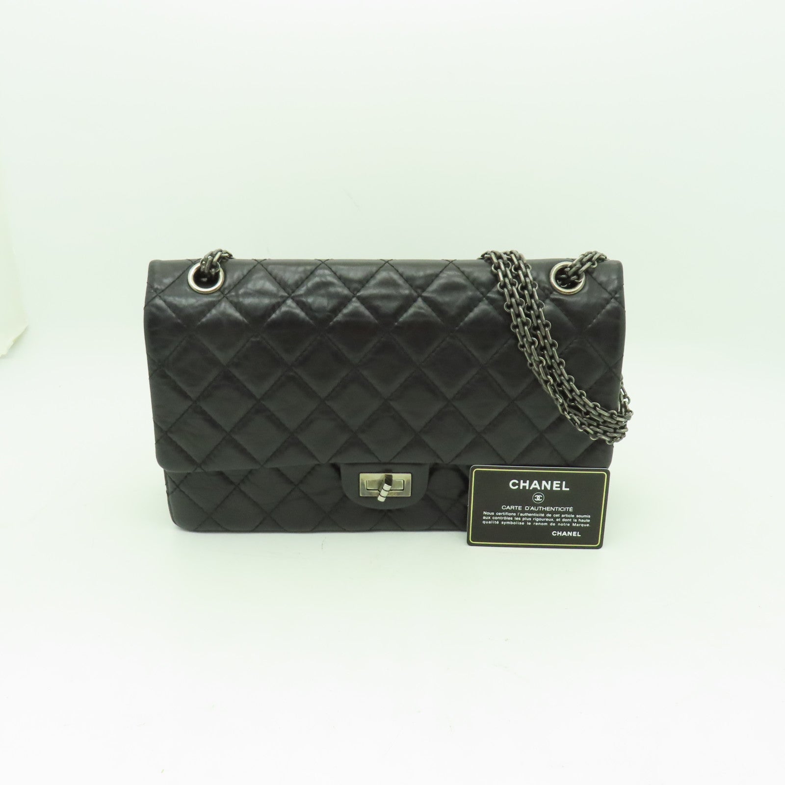 CHANEL 【激減優惠】菱格Aged Calf皮革2.55銀扣鏈帶肩背袋黒色