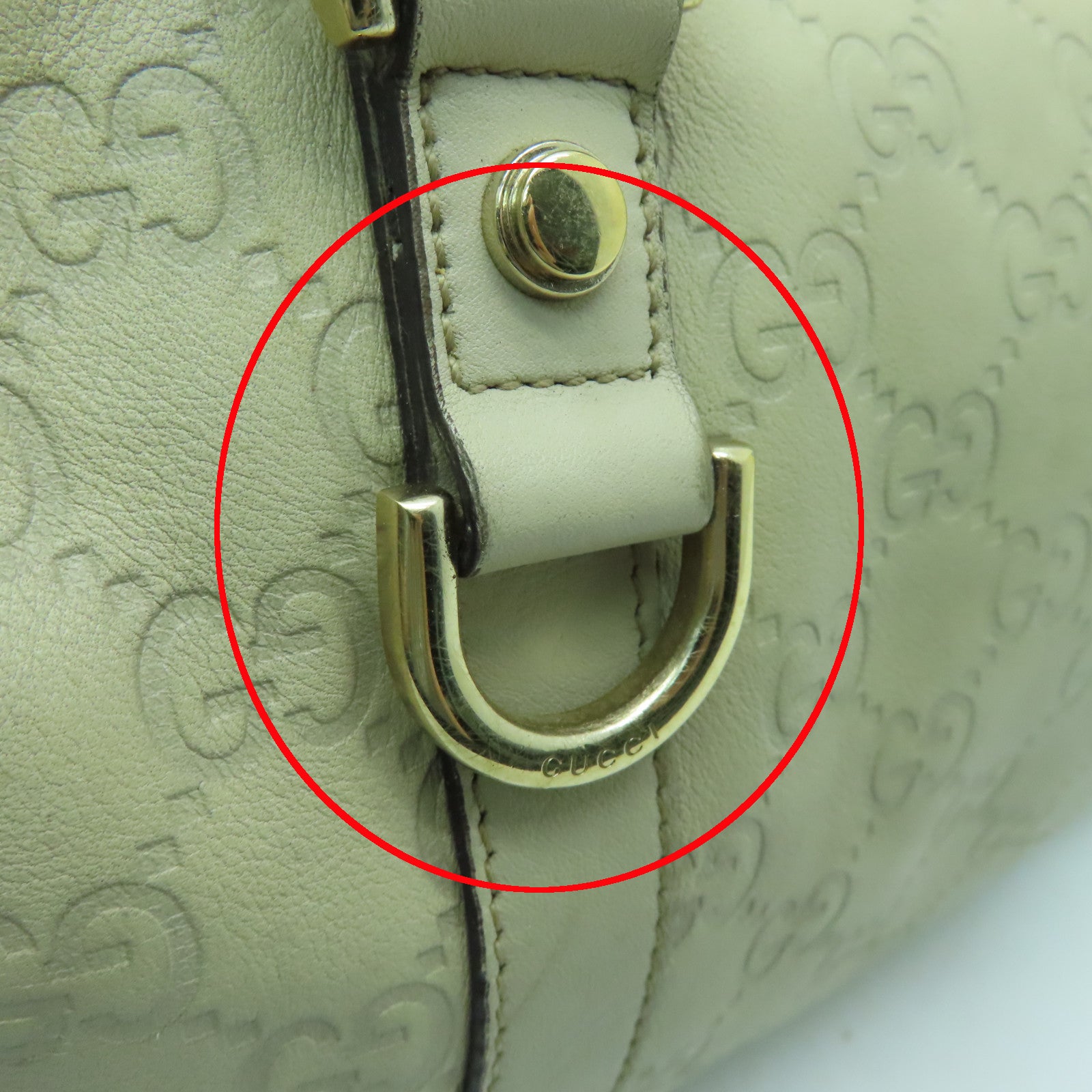 GUCCI cowhide leather Handbag gold buckle handle bag beige