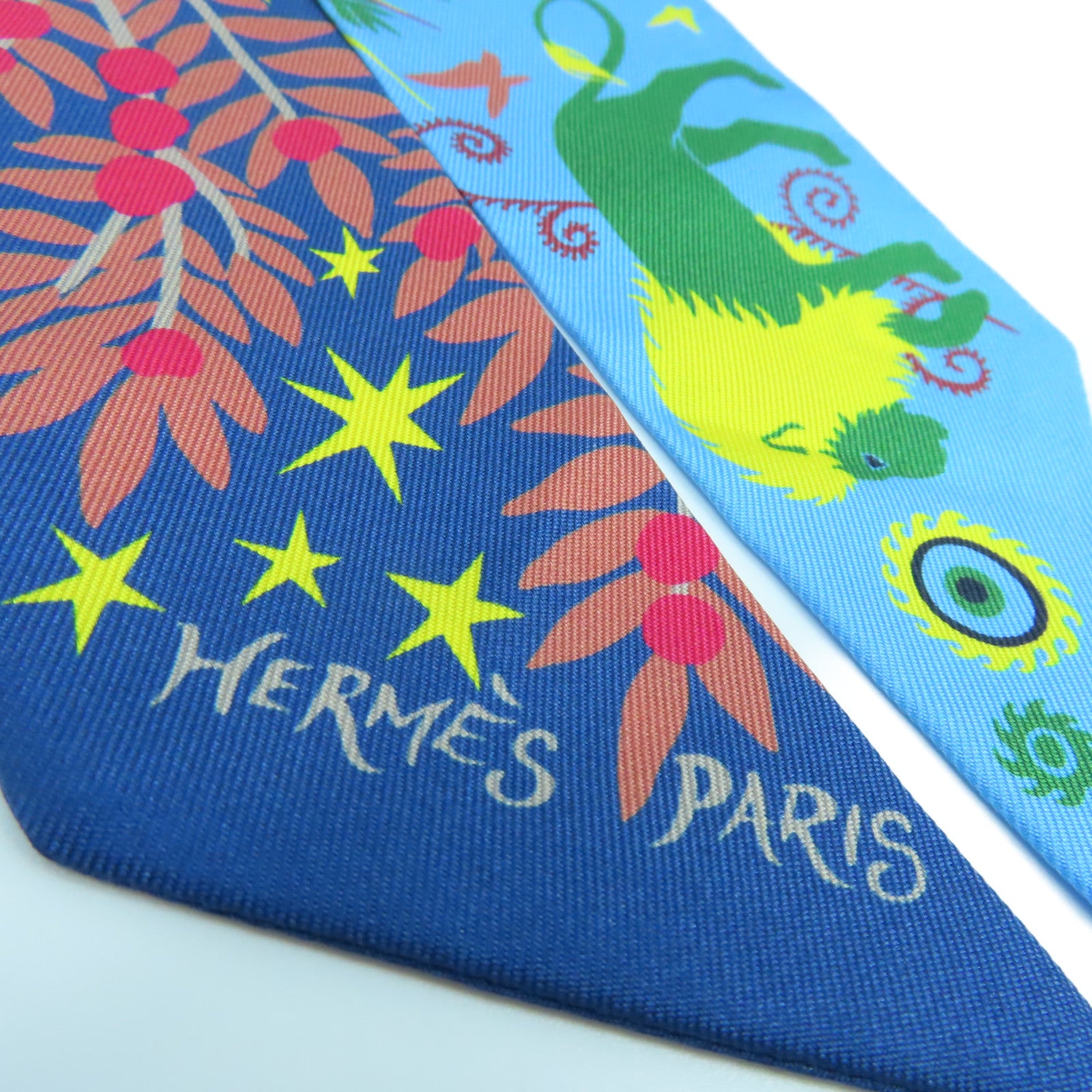 HERMES 絲質Twilly Scarf絲巾藍色