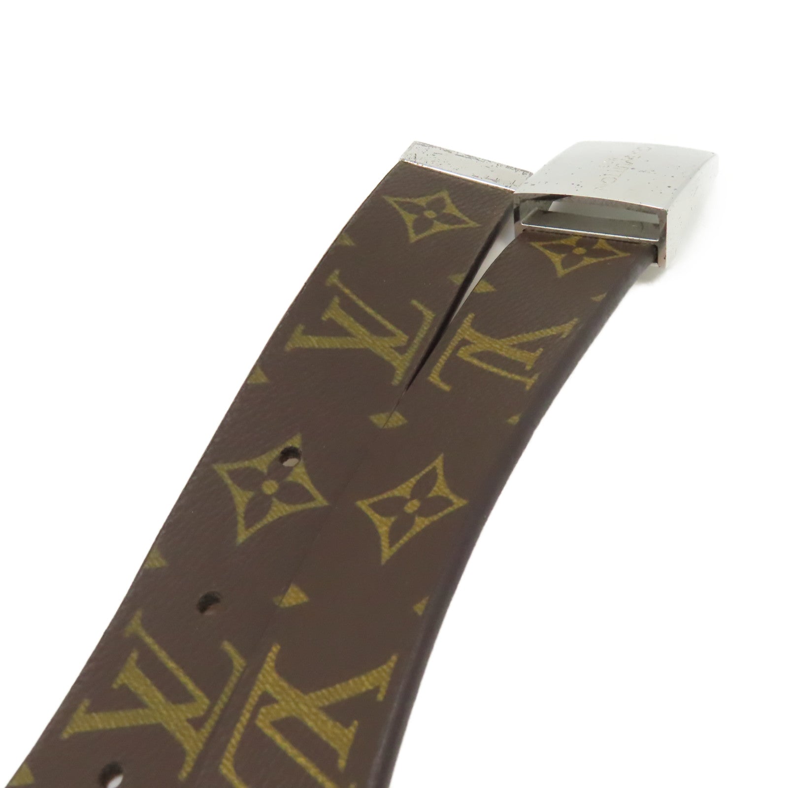 LOUIS VUITTON Monogram Belt銀扣皮帶啡色