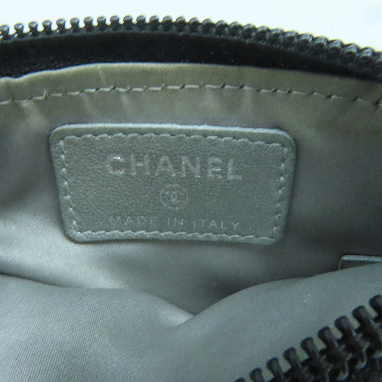 CHANEL 羊皮皮革Coin Case銀扣零錢包黑色