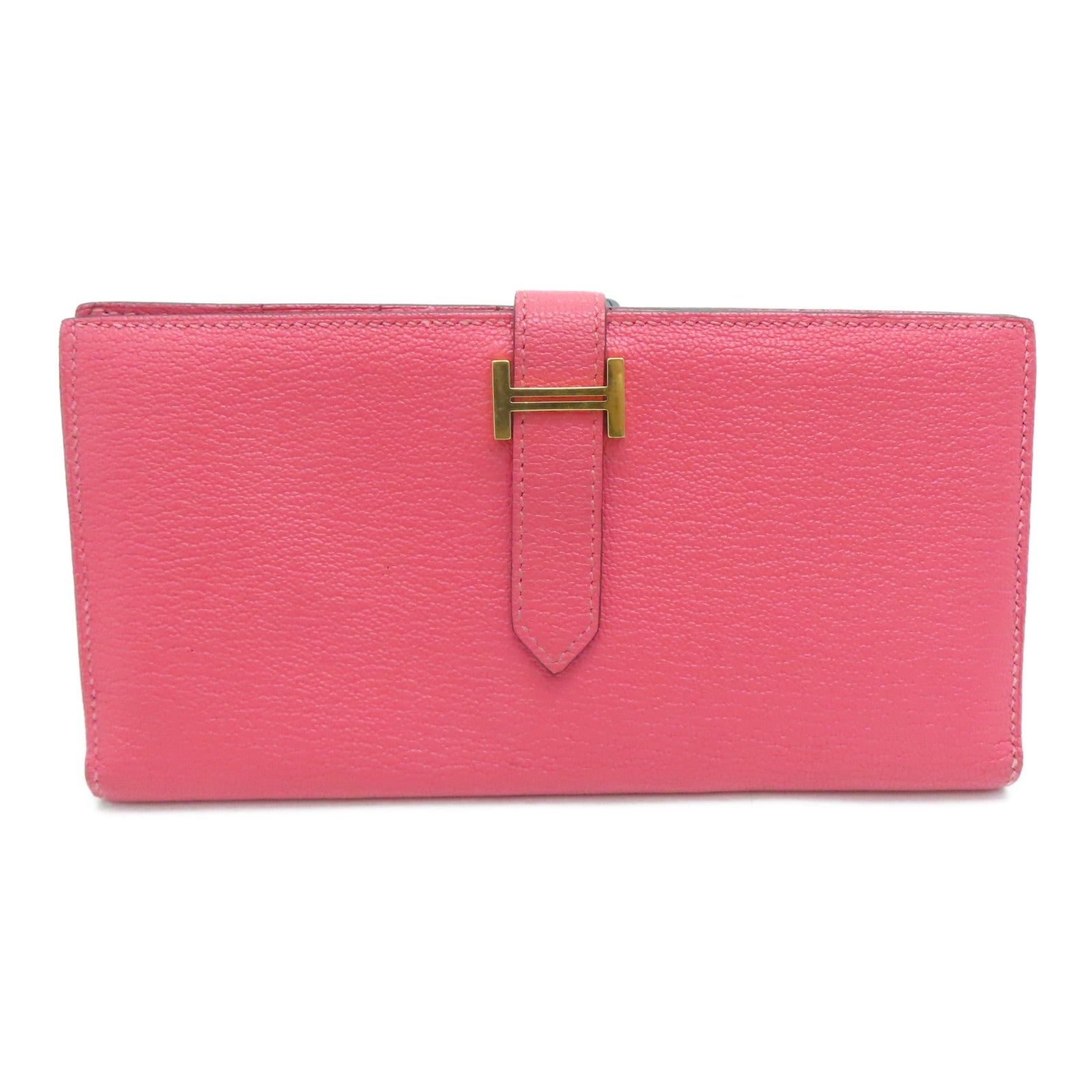 HERMES 【激減優惠】Chevre皮革Long Wallet金扣長錢包Rose Dragee/粉紅色