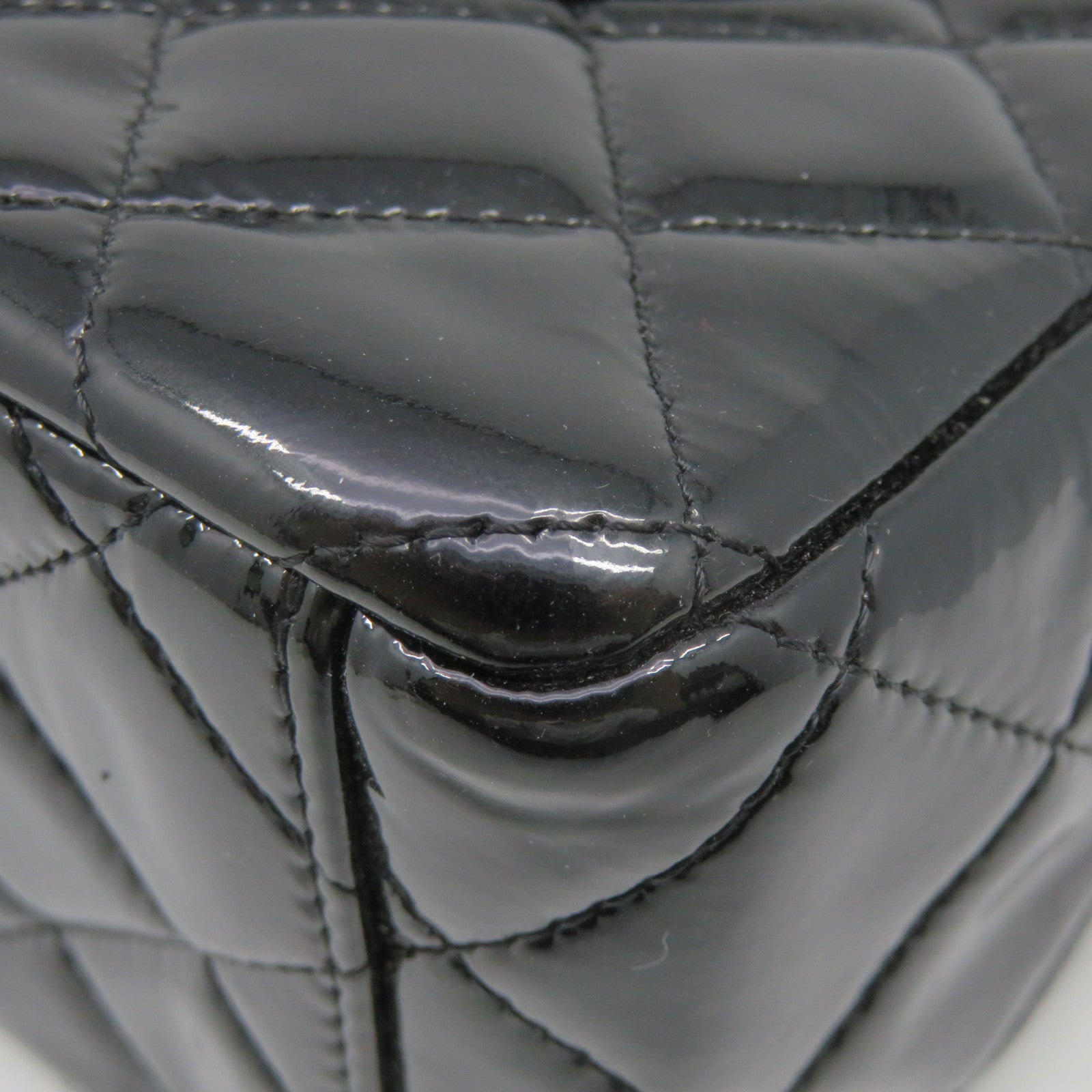 CHANEL 【激减优惠】菱格漆皮皮革Maxi Classic Flap Bag银扣链带肩背袋黑色