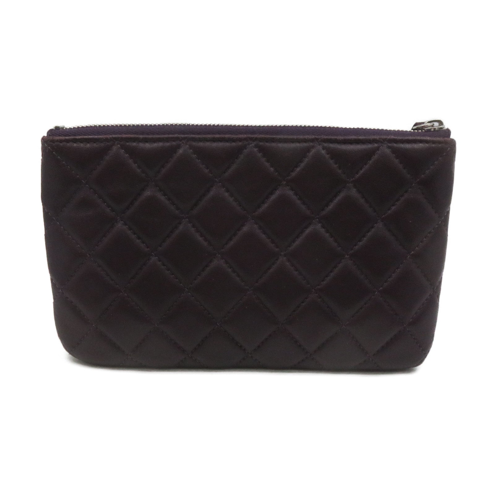 CHANEL rhombic sheepskin leather Pouch Wallet silver buckle zipper long wallet purple