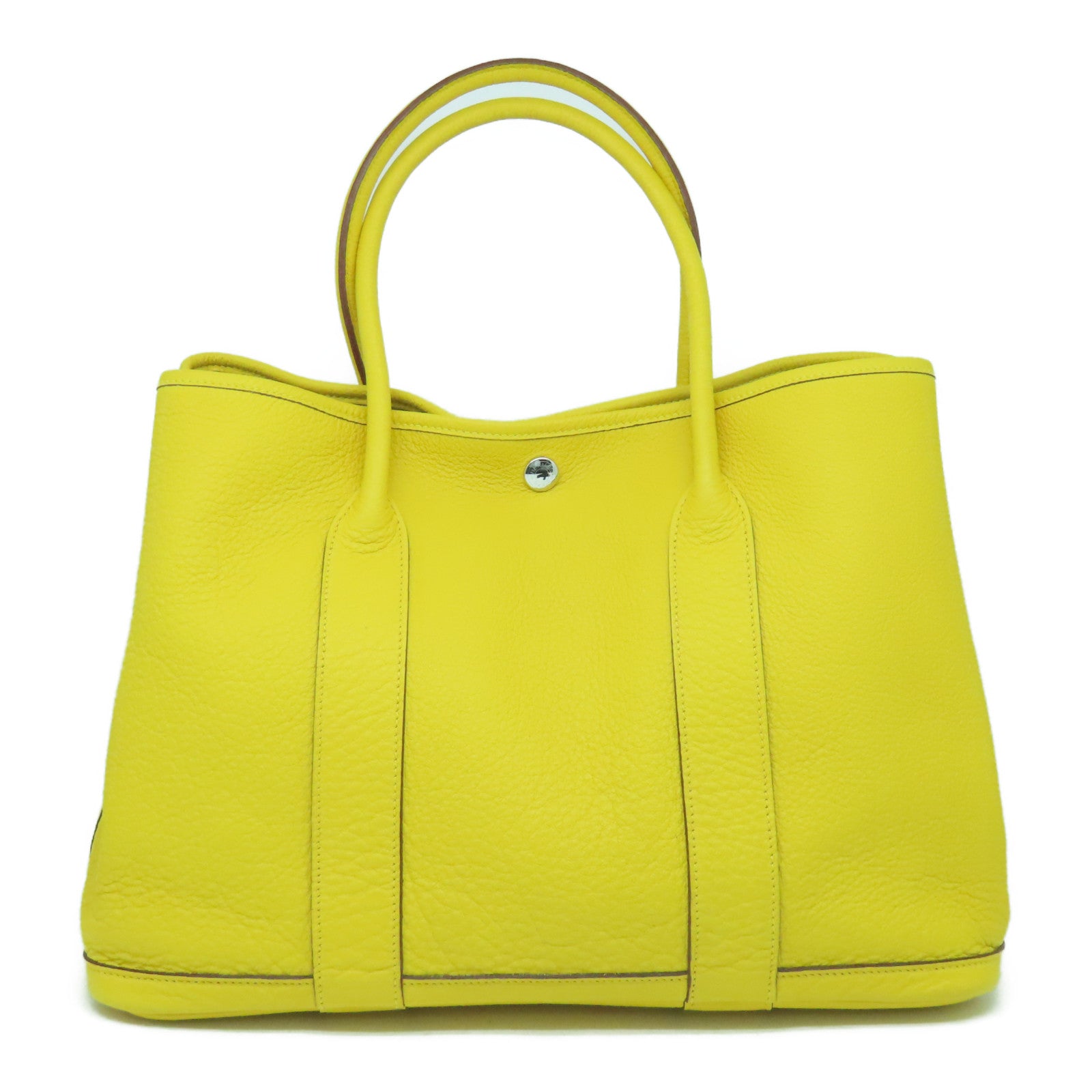HERMES Negonda Leather Garden Party PM Silver Buckle Handle Bag Sun Yellow