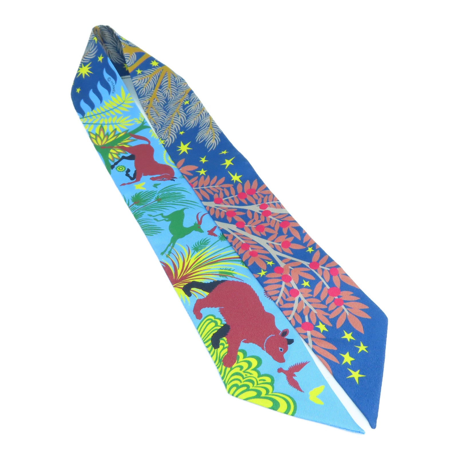 HERMES 絲質Twilly Scarf絲巾藍色