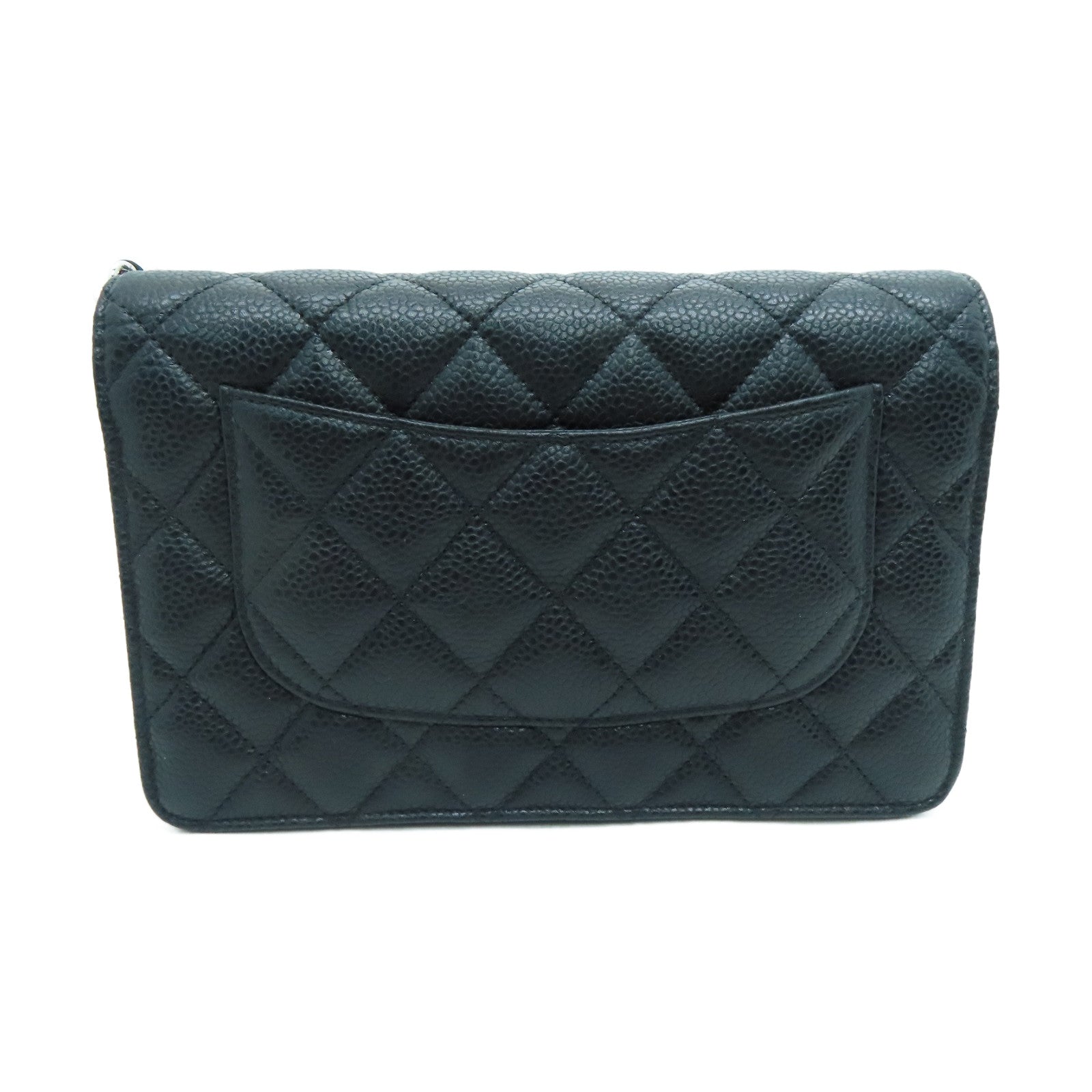 CHANEL 菱格Cavier皮革Chain Shoulder Bag銀扣鏈帶肩背袋黑色