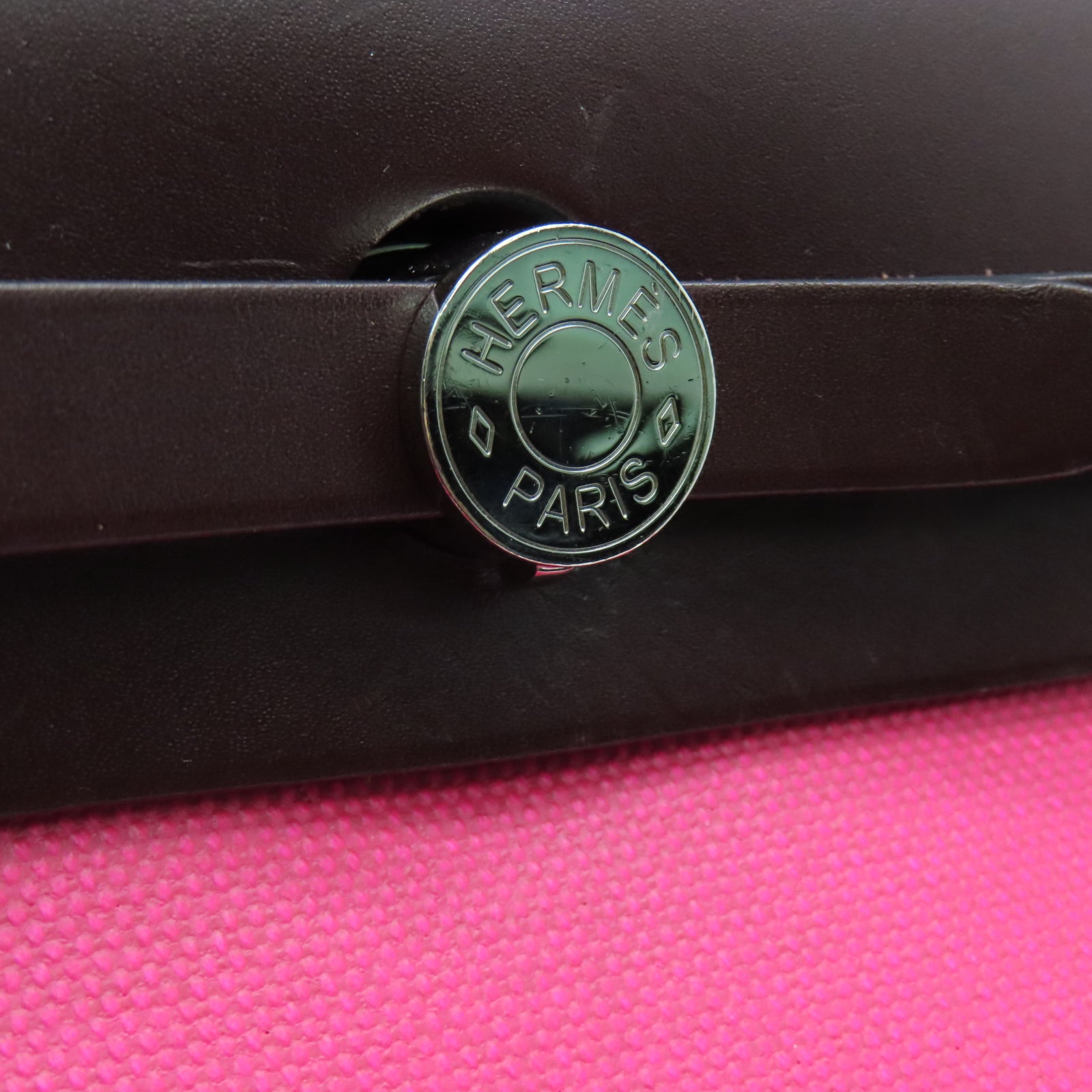 HERMES Toile H Berline Herbag PM銀扣手挽肩背兩用袋亮桃紅色