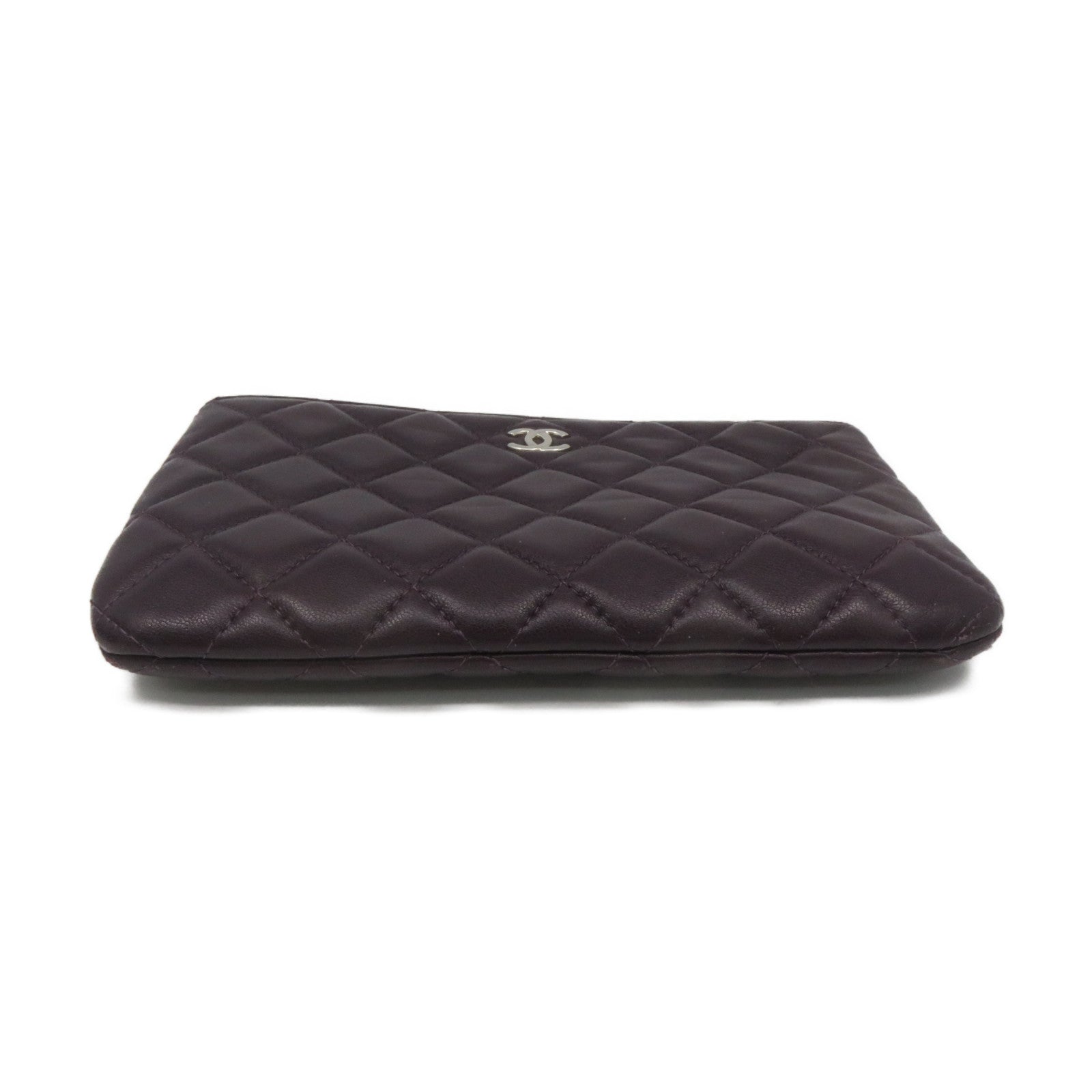 CHANEL rhombic sheepskin leather Pouch Wallet silver buckle zipper long wallet purple