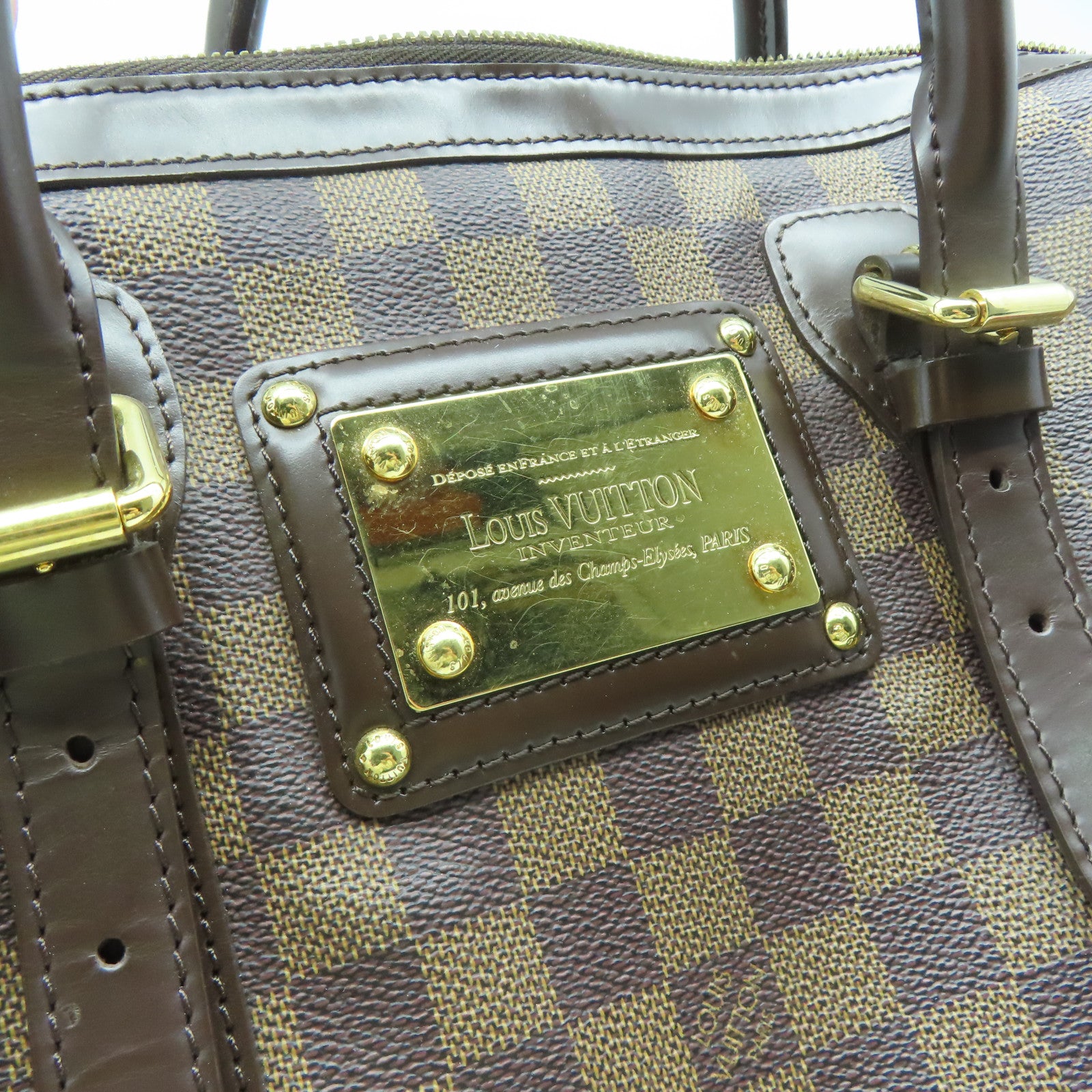 LOUIS VUITTON Damier Berkeley Boston Hand Bag金扣手挽袋啡色