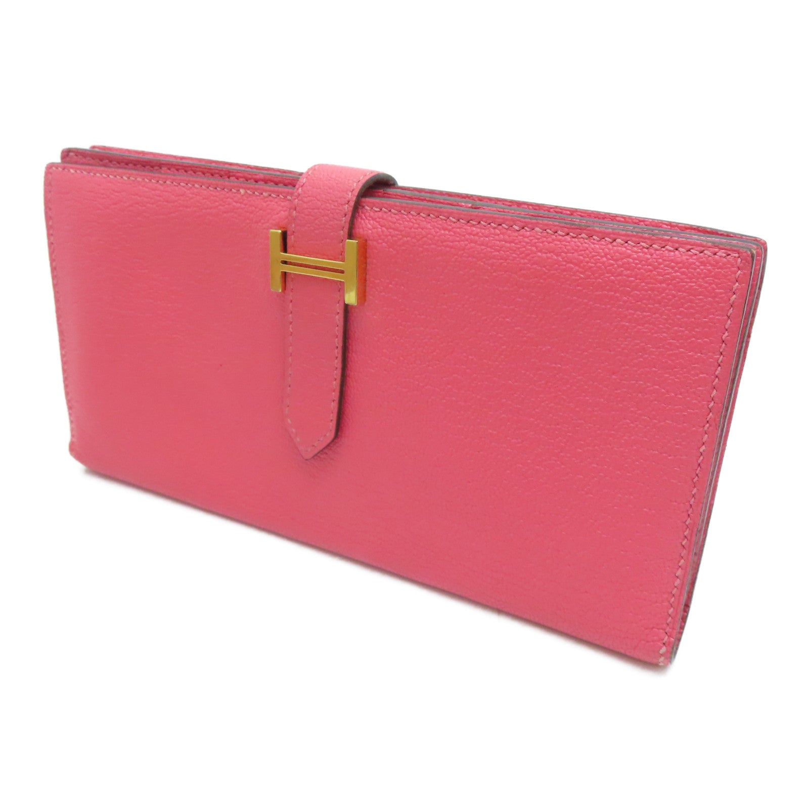 HERMES 【激減優惠】Chevre皮革Long Wallet金扣長錢包Rose Dragee/粉紅色
