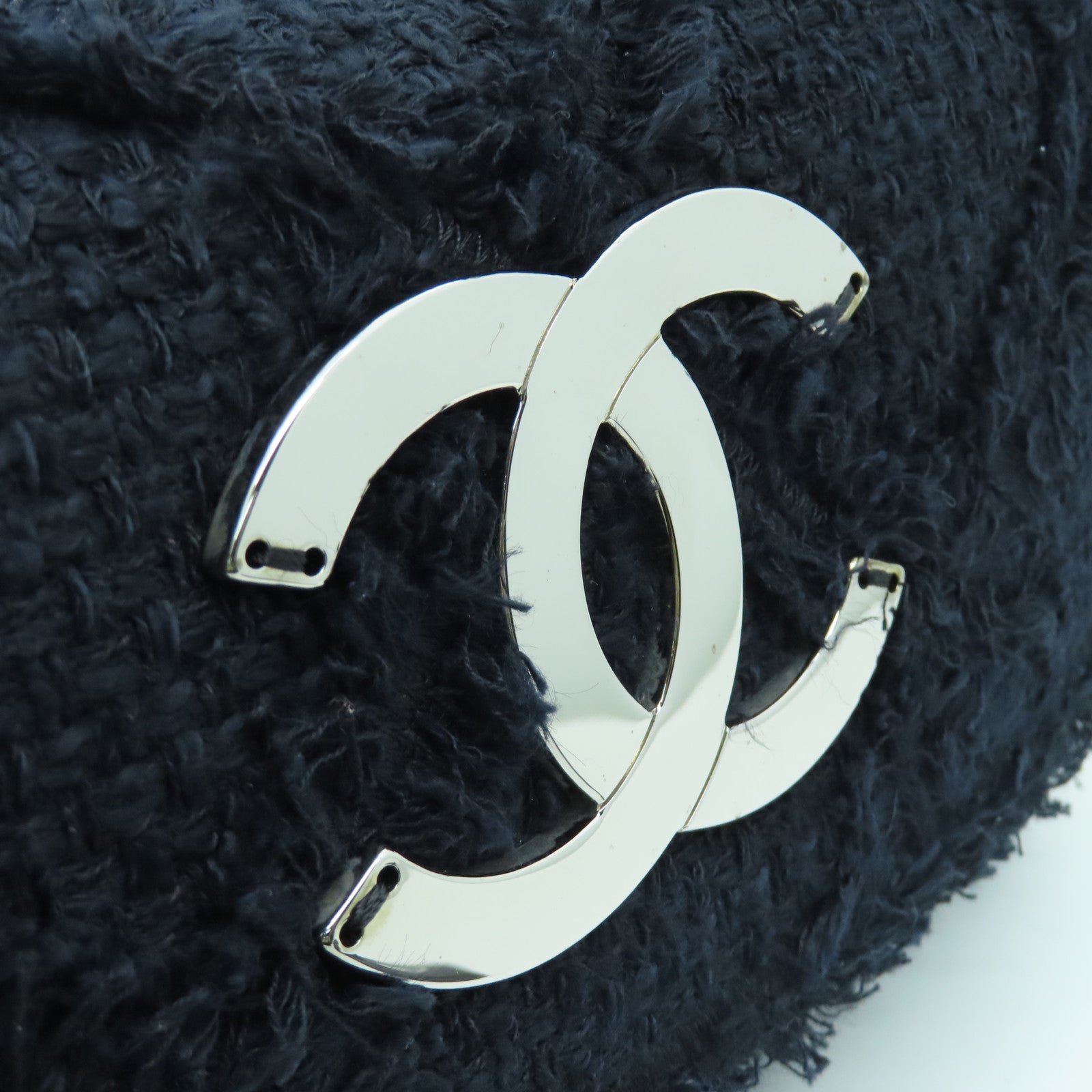 CHANEL 【激減優惠】菱格斜紋軟呢Chain Shoulder Bag銀扣鏈帶肩背袋深藍色