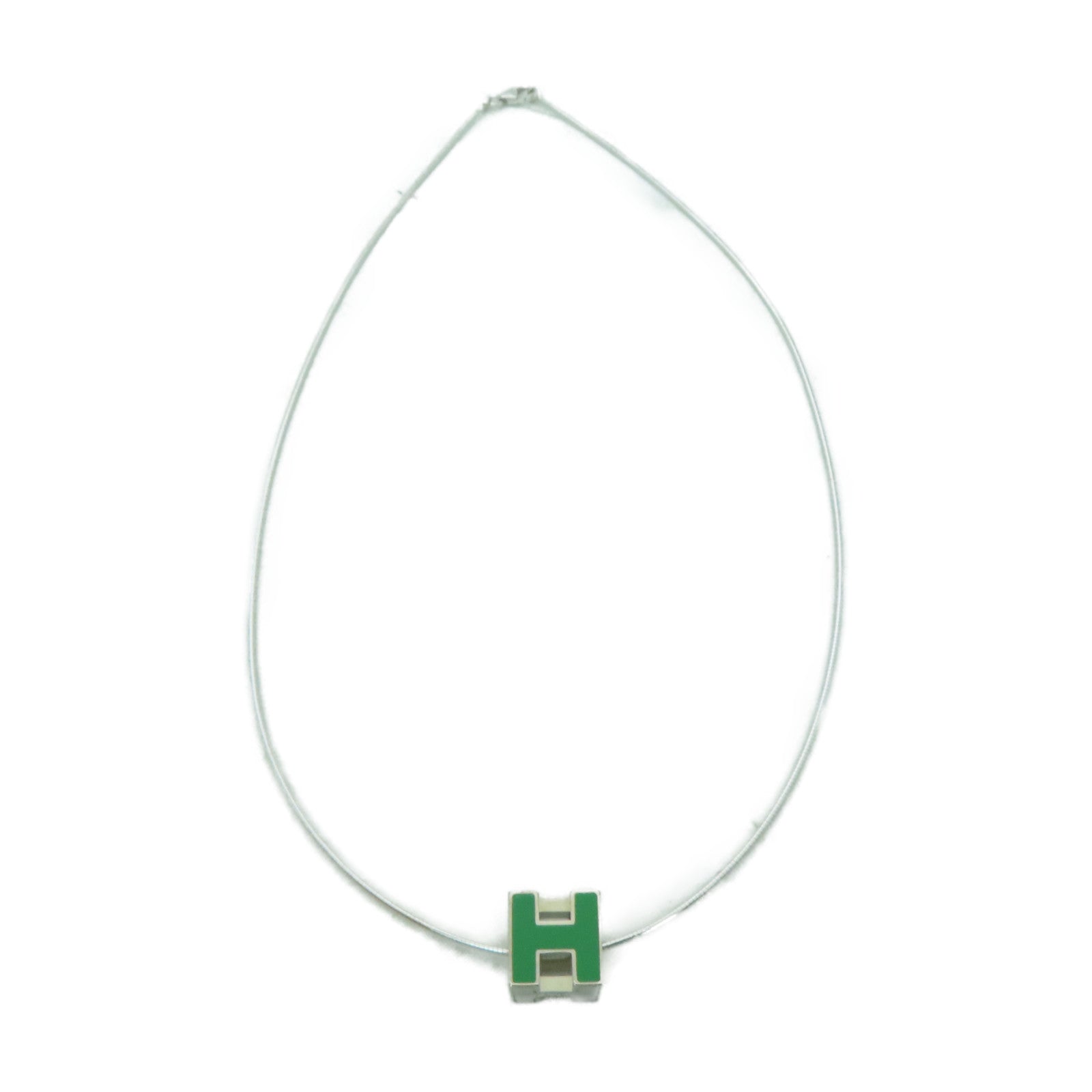 HERMES 金屬H Cube項鍊綠色/銀色