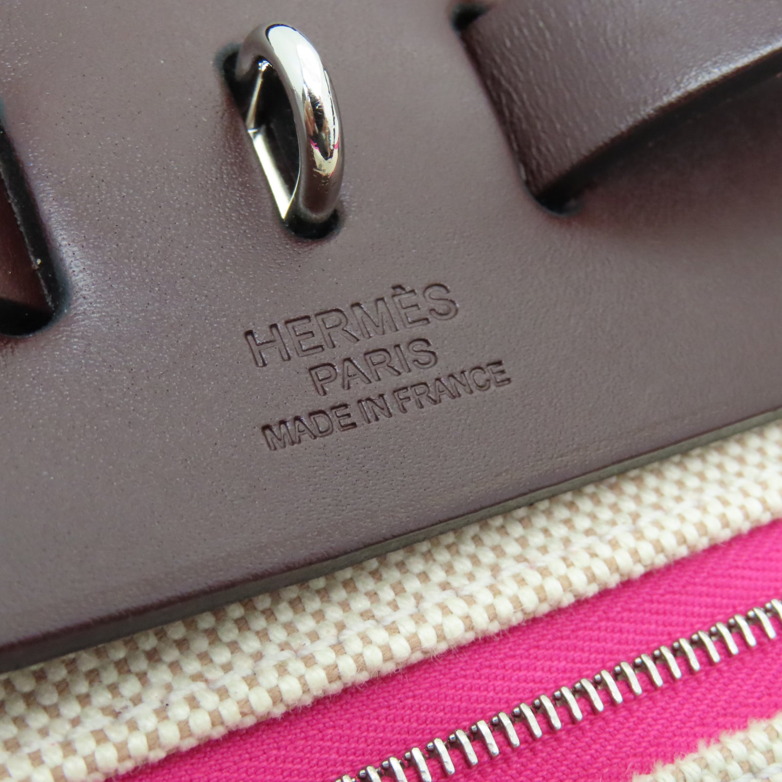 HERMES Toile H Berline Herbag PM銀扣手挽肩背兩用袋亮桃紅色