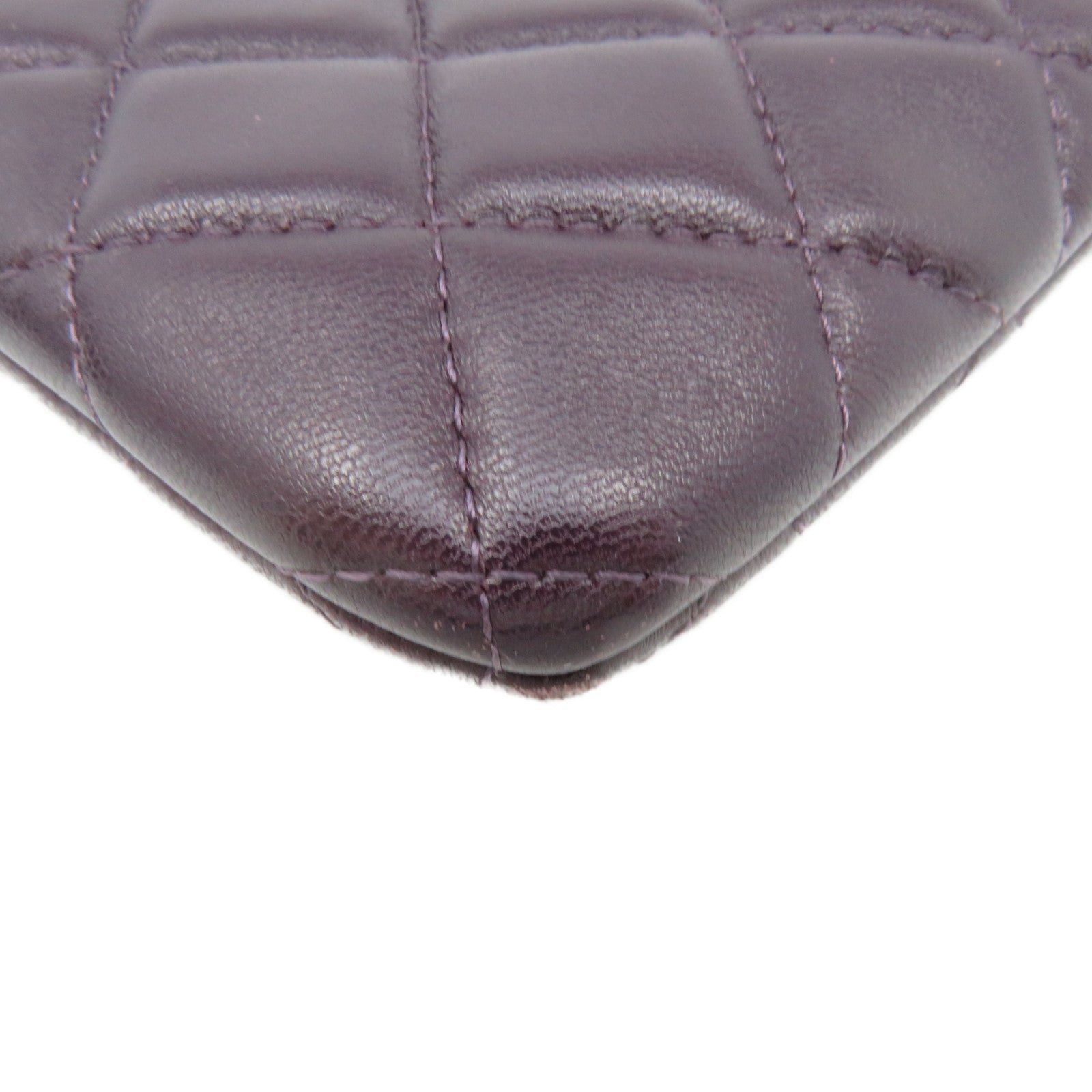 CHANEL rhombic sheepskin leather Pouch Wallet silver buckle zipper long wallet purple