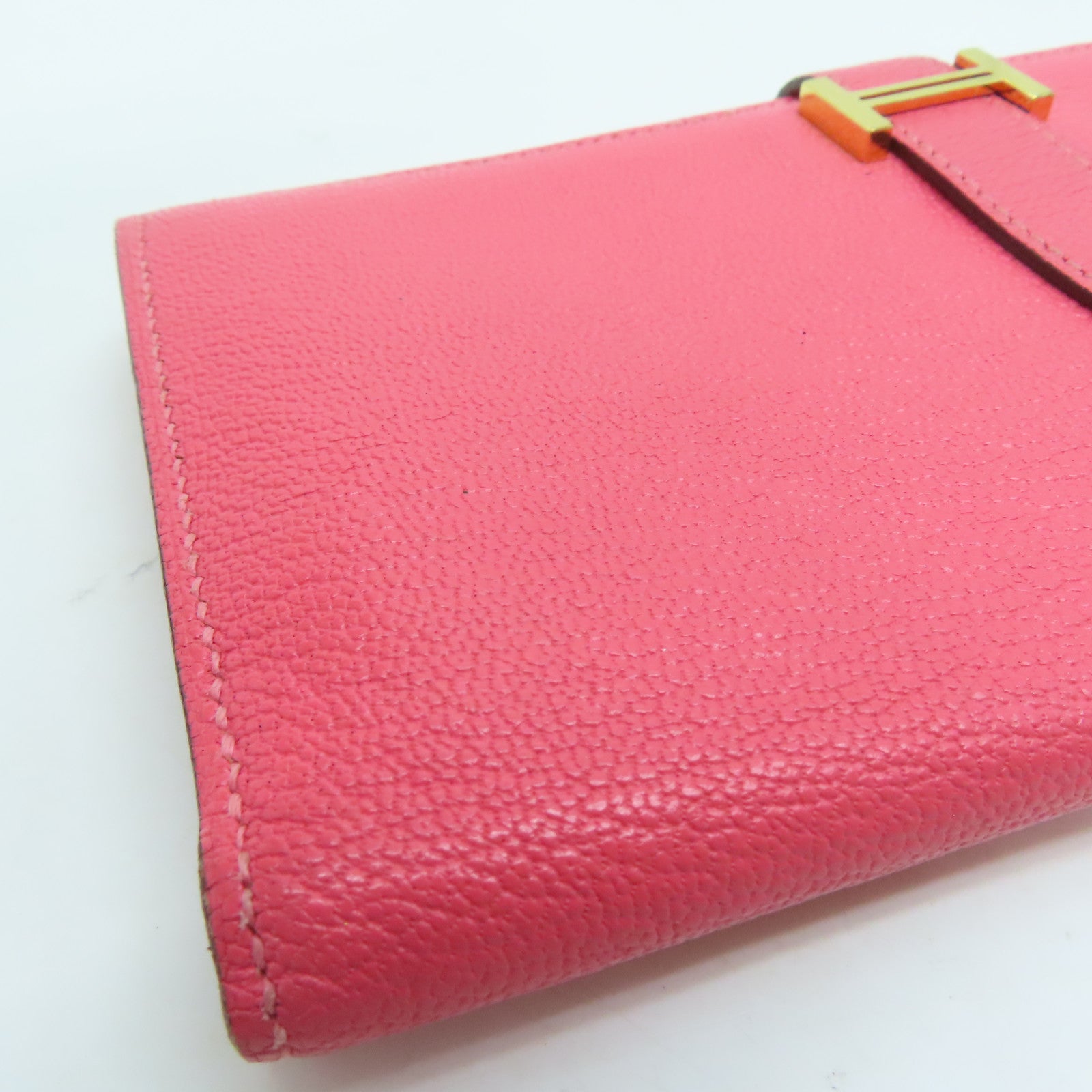 HERMES 【激減優惠】Chevre皮革Long Wallet金扣長錢包Rose Dragee/粉紅色