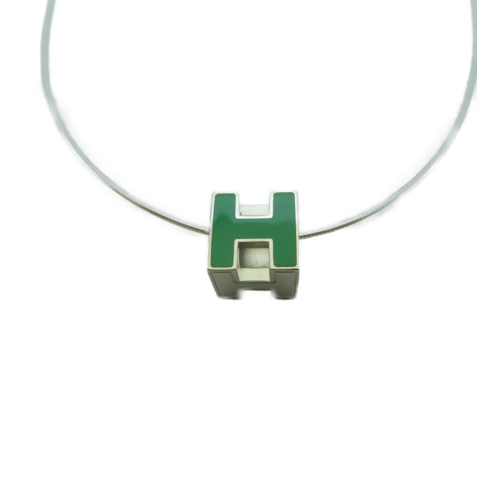 HERMES 金屬H Cube項鍊綠色/銀色